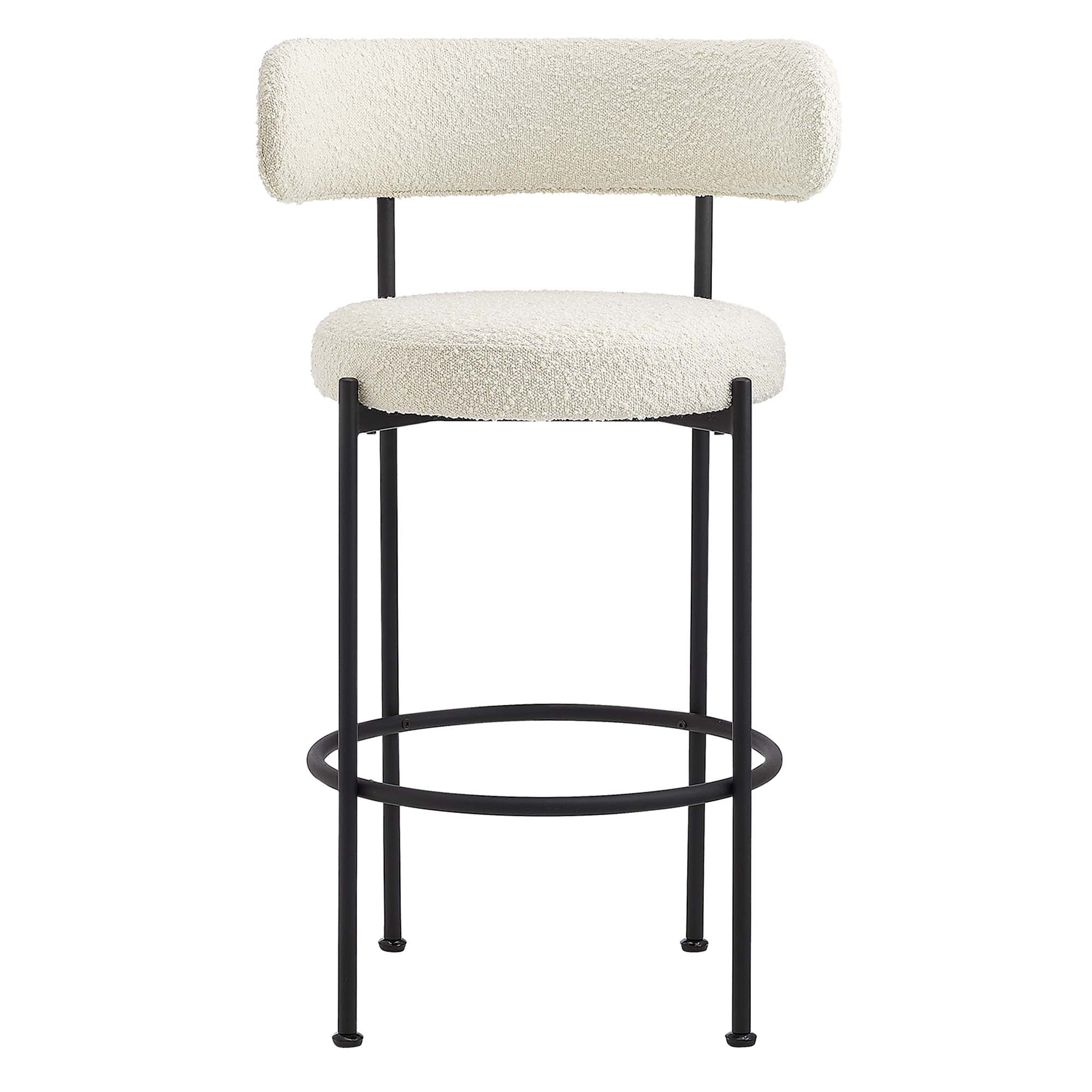 Albie Boucle Fabric Bar Stools Set of 2, Ivory Black