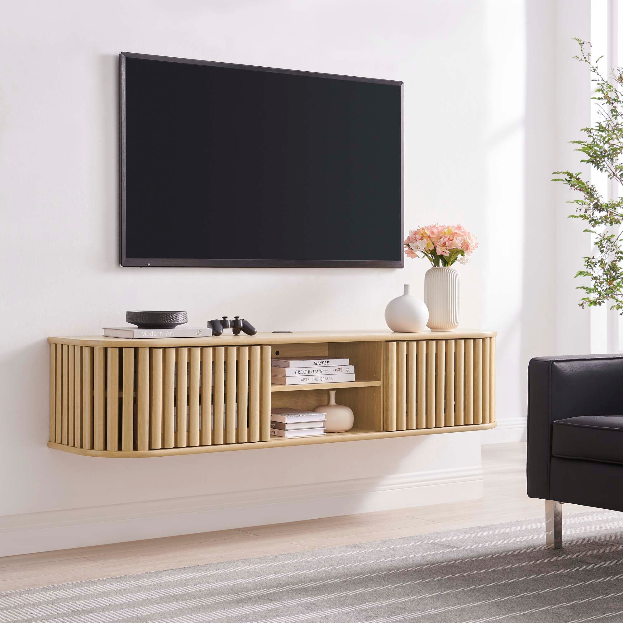 Fortitude 63" Wall-Mounted TV Stand, Oak