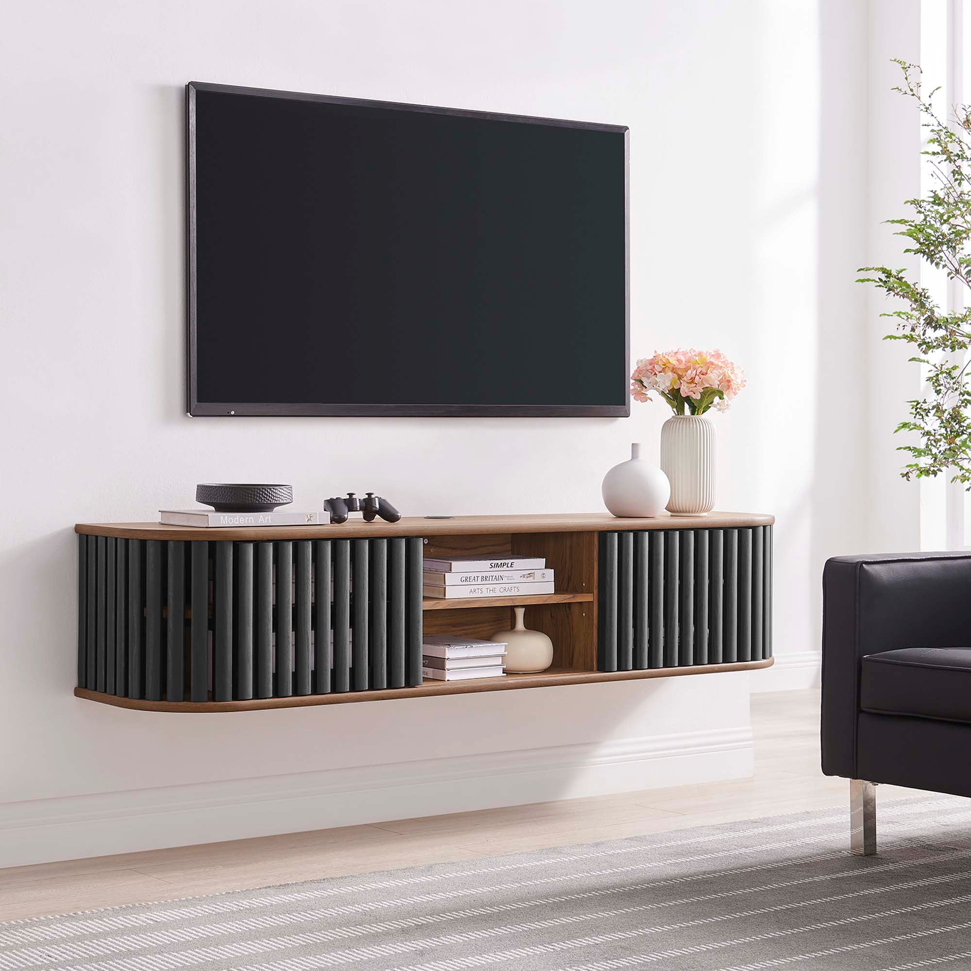 Fortitude 63" Wall-Mounted TV Stand, Walnut Black