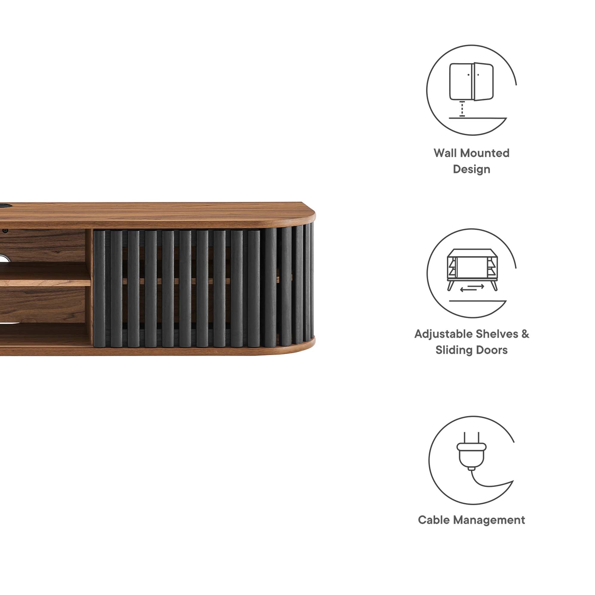 Fortitude 63" Wall-Mounted TV Stand, Walnut Black
