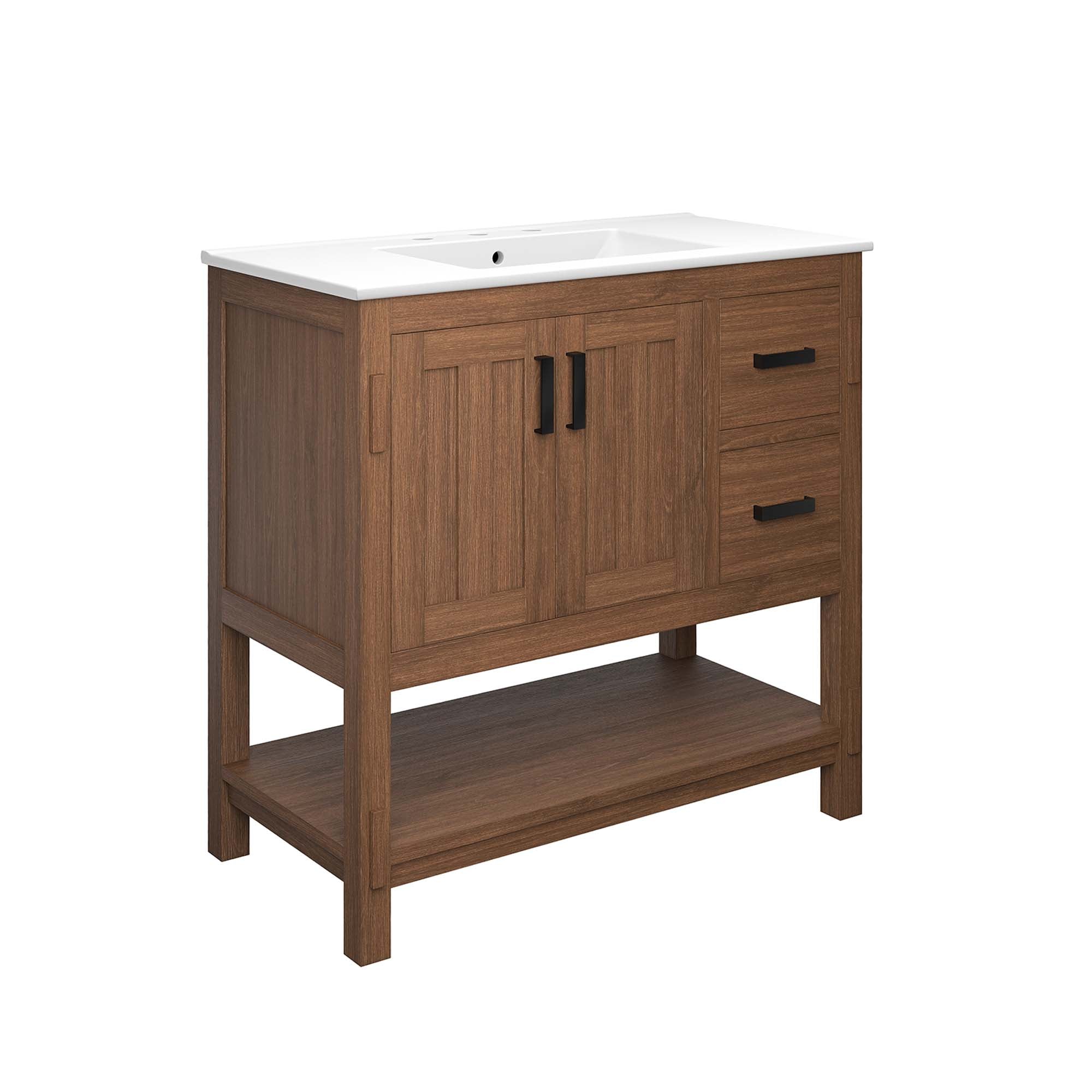 Ashlyn 36" Wood Bathroom Vanity, Walnut White
