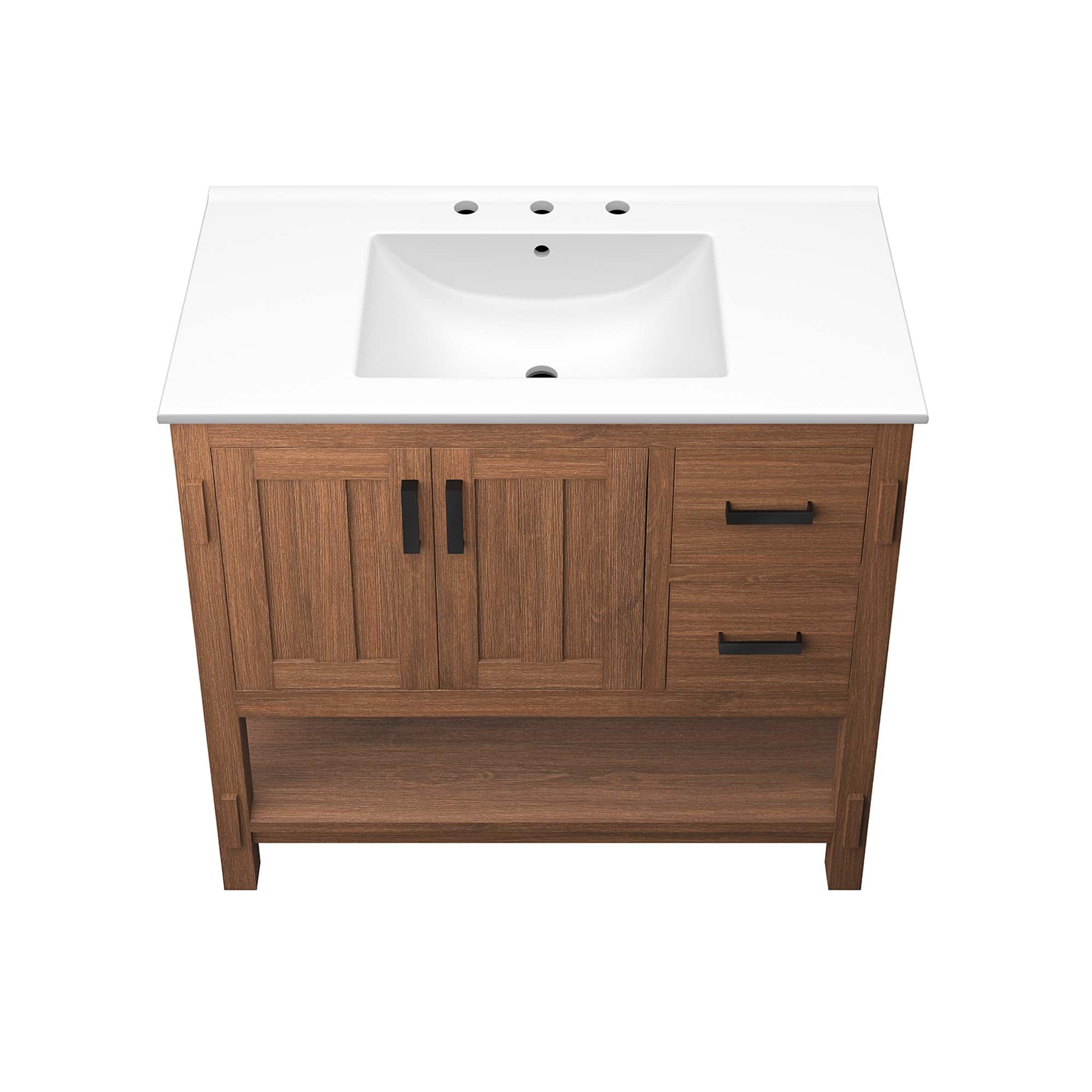 Ashlyn 36" Wood Bathroom Vanity, Walnut White