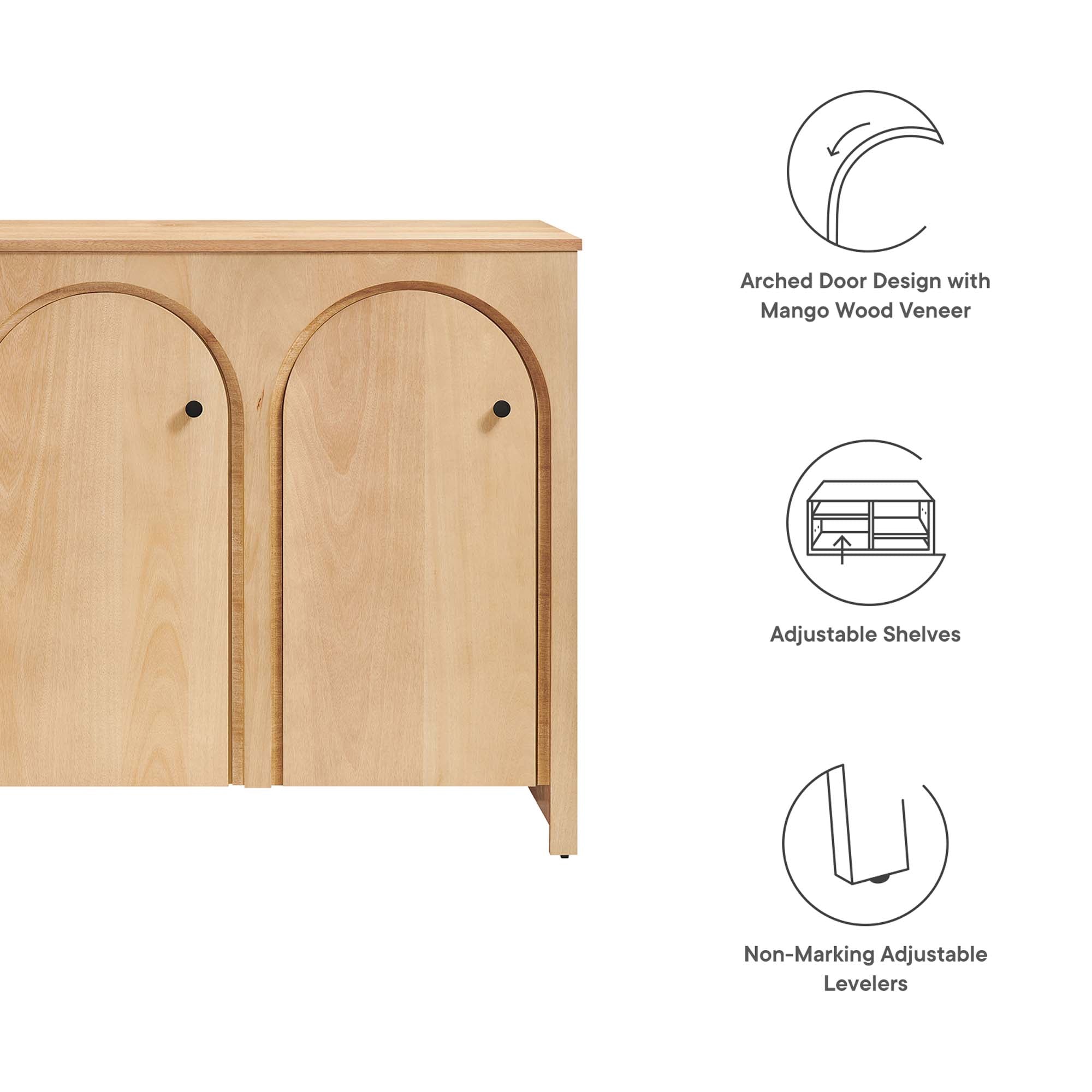 Appia 3-Door Arched Door Sideboard Storage Cabinet, Oak