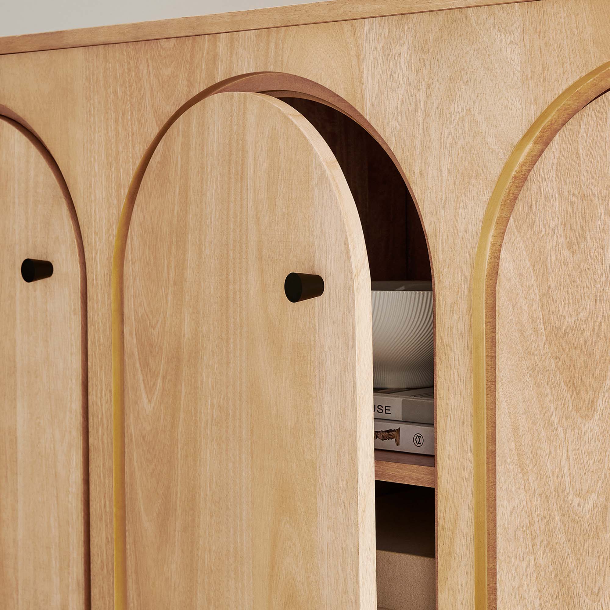 Appia 3-Door Arched Door Sideboard Storage Cabinet, Oak