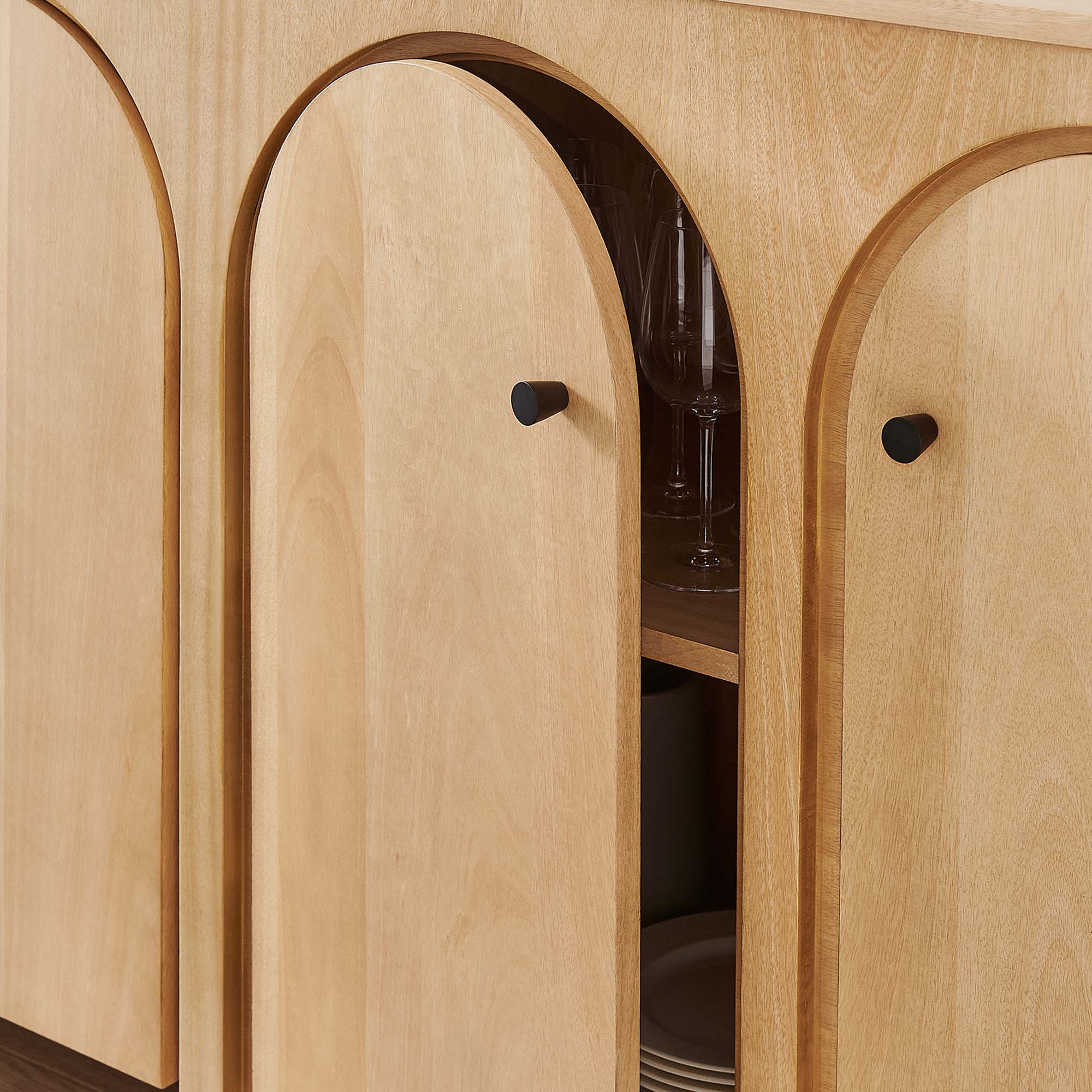 Appia Wood Grain 4-Door Sideboard Storage Cabinet, Oak