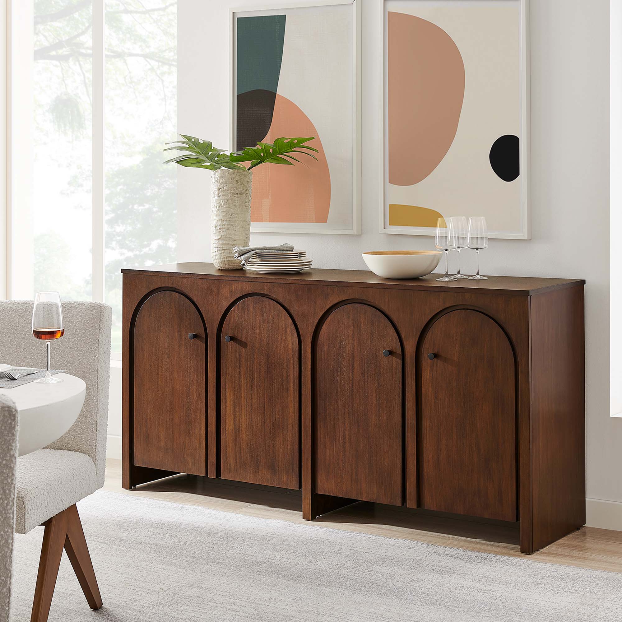 Appia Wood Grain 4-Door Sideboard Storage Cabinet, Walnut