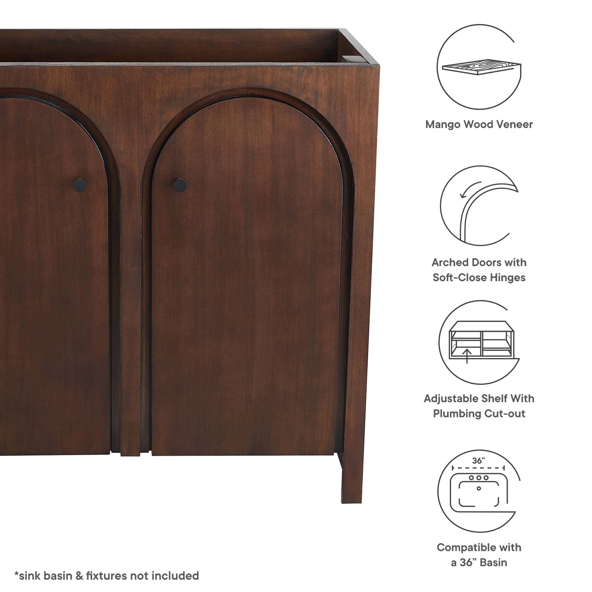 Appia 36" Bathroom Vanity Cabinet (Sink Basin Not Included), Walnut