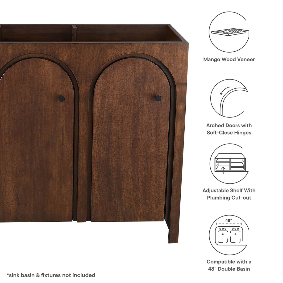 Appia 48" Bathroom Vanity Cabinet (Sink Basin Not Included), Walnut