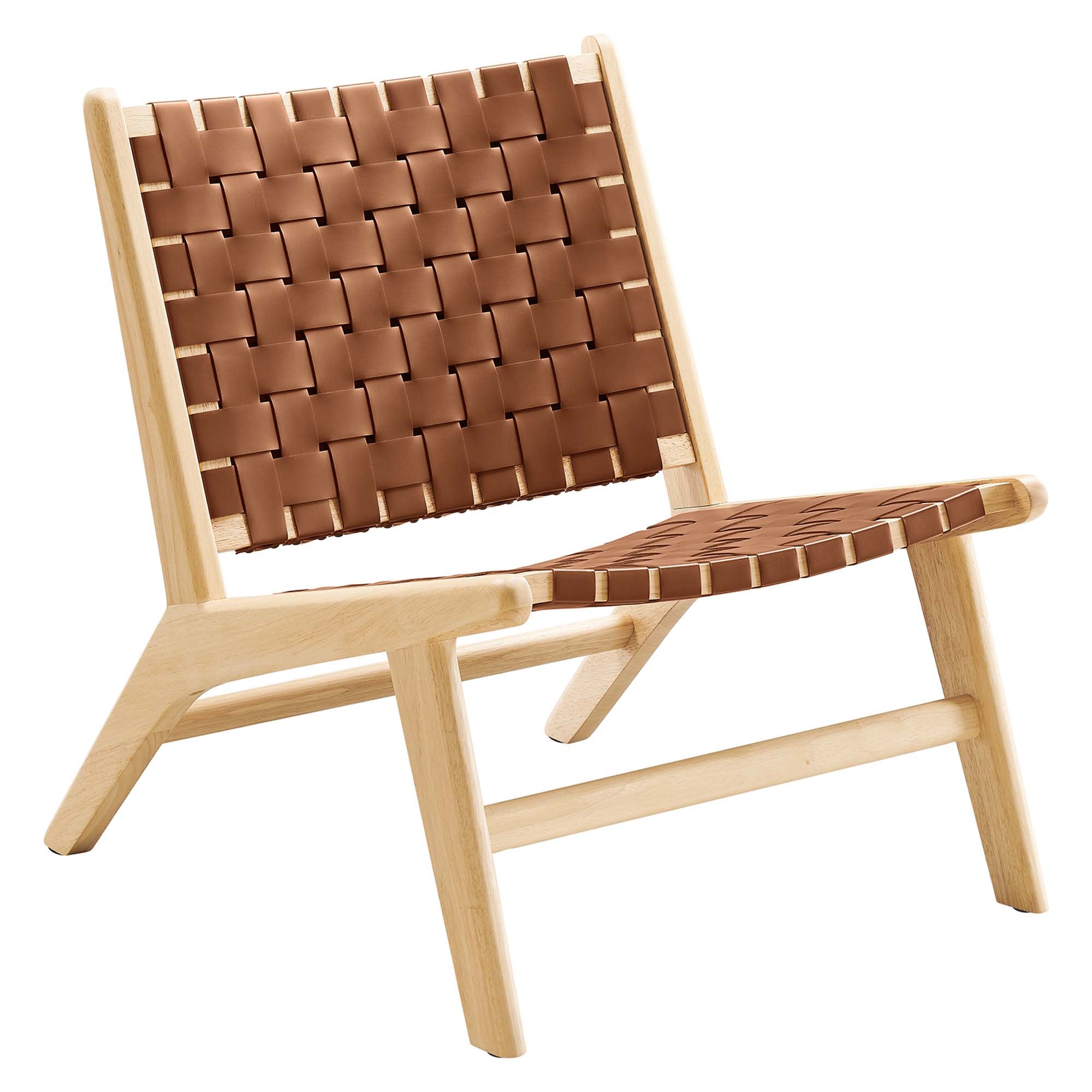 Saoirse Leather Wood Accent Lounge Chair, Natural Brown