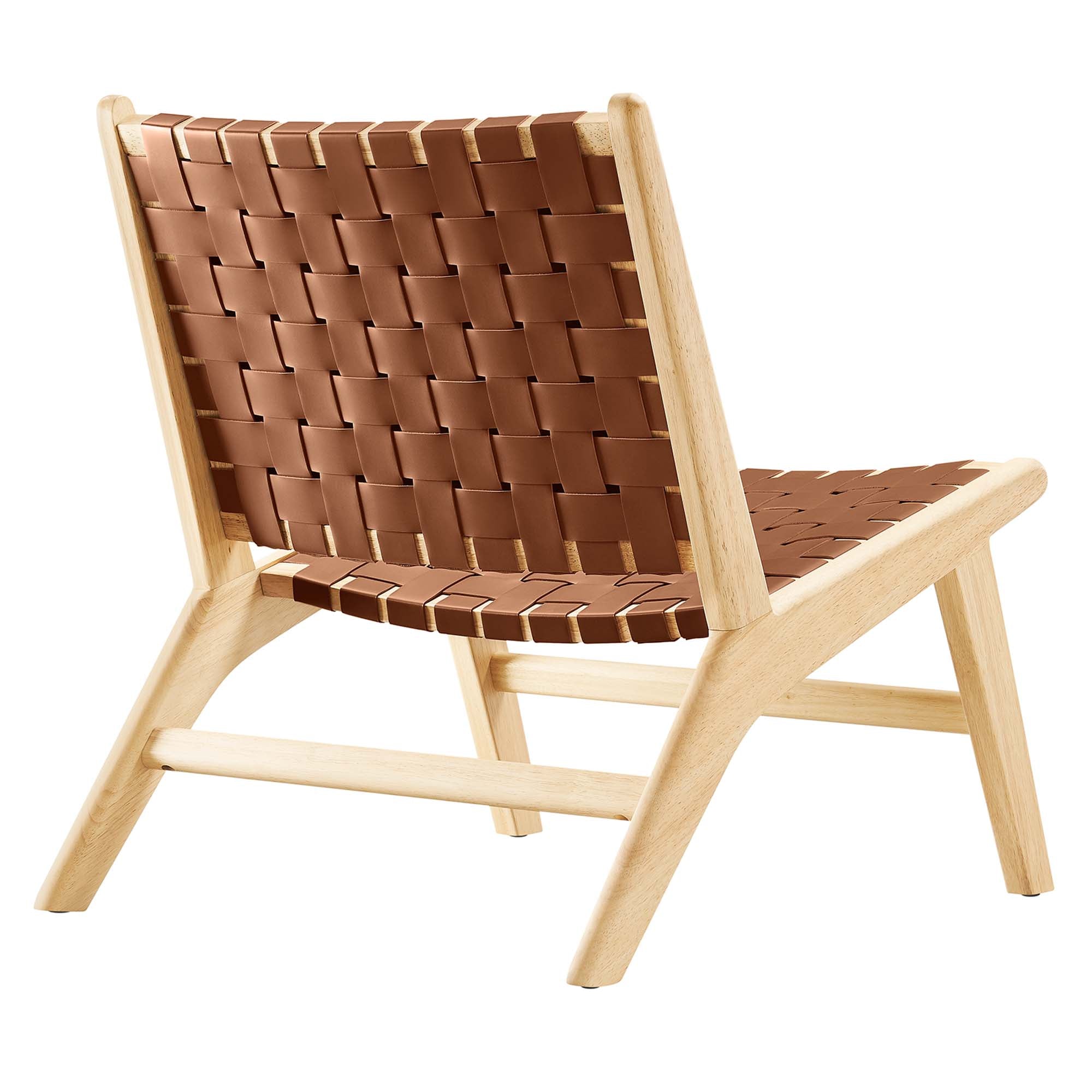 Saoirse Leather Wood Accent Lounge Chair, Natural Brown