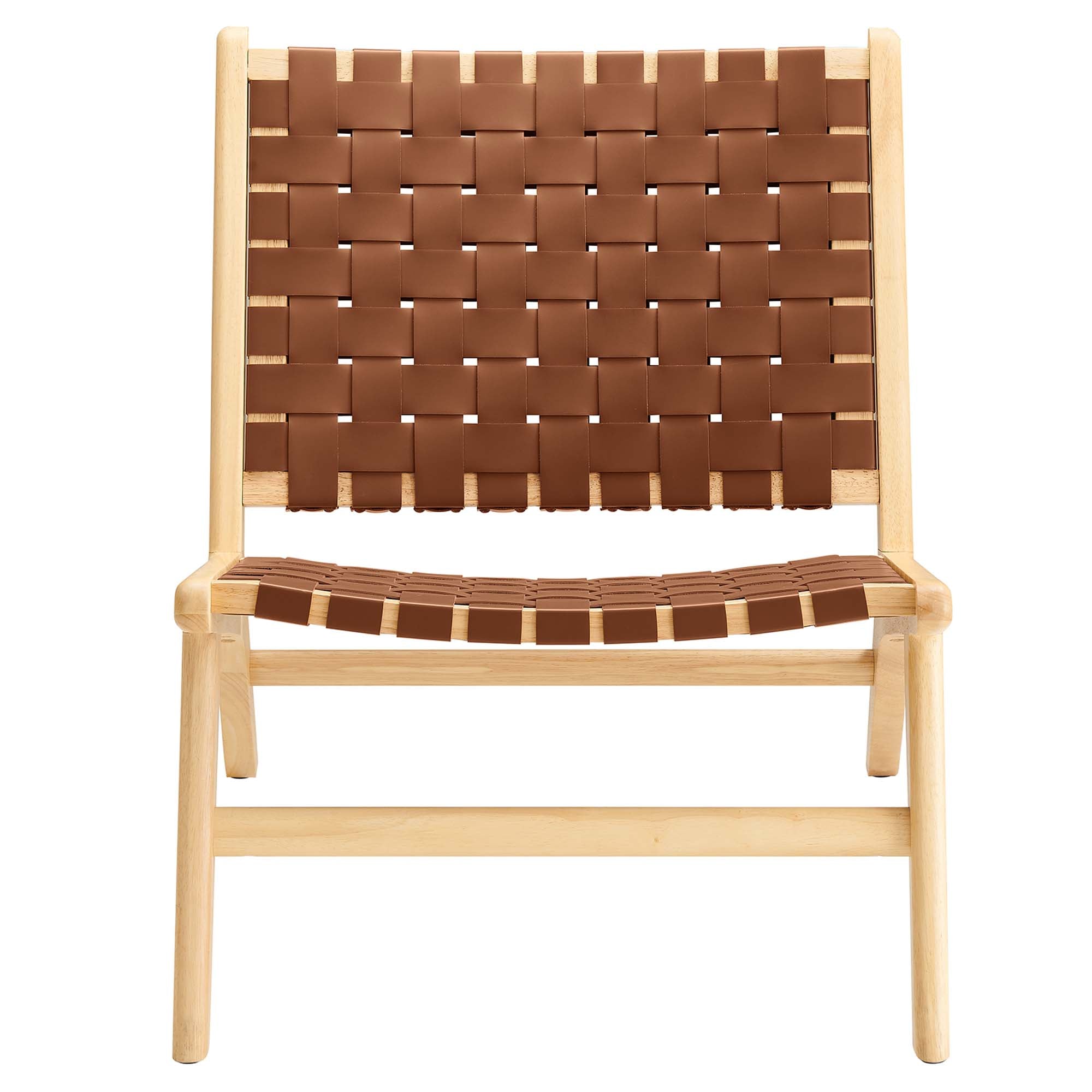 Saoirse Leather Wood Accent Lounge Chair, Natural Brown
