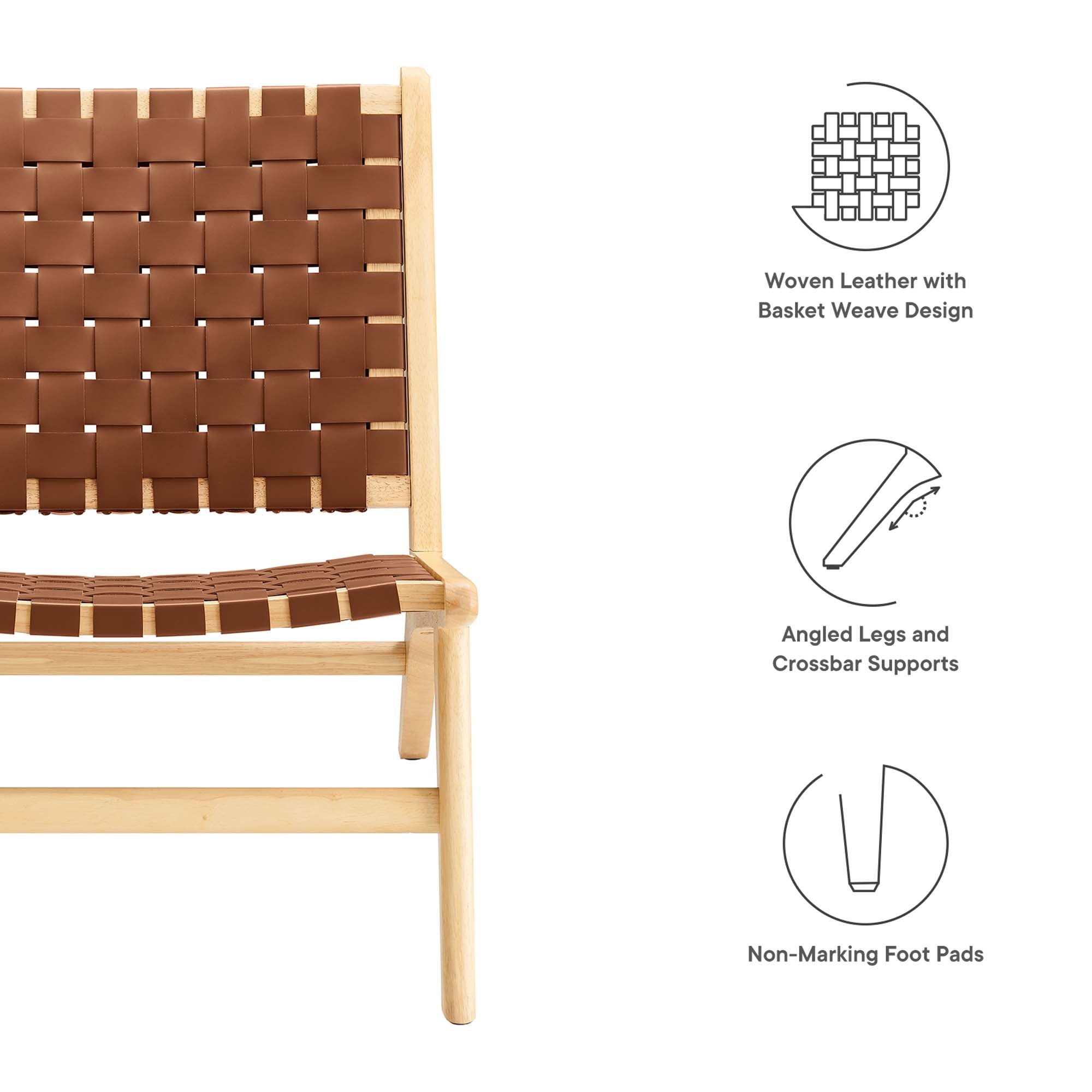 Saoirse Leather Wood Accent Lounge Chair, Natural Brown