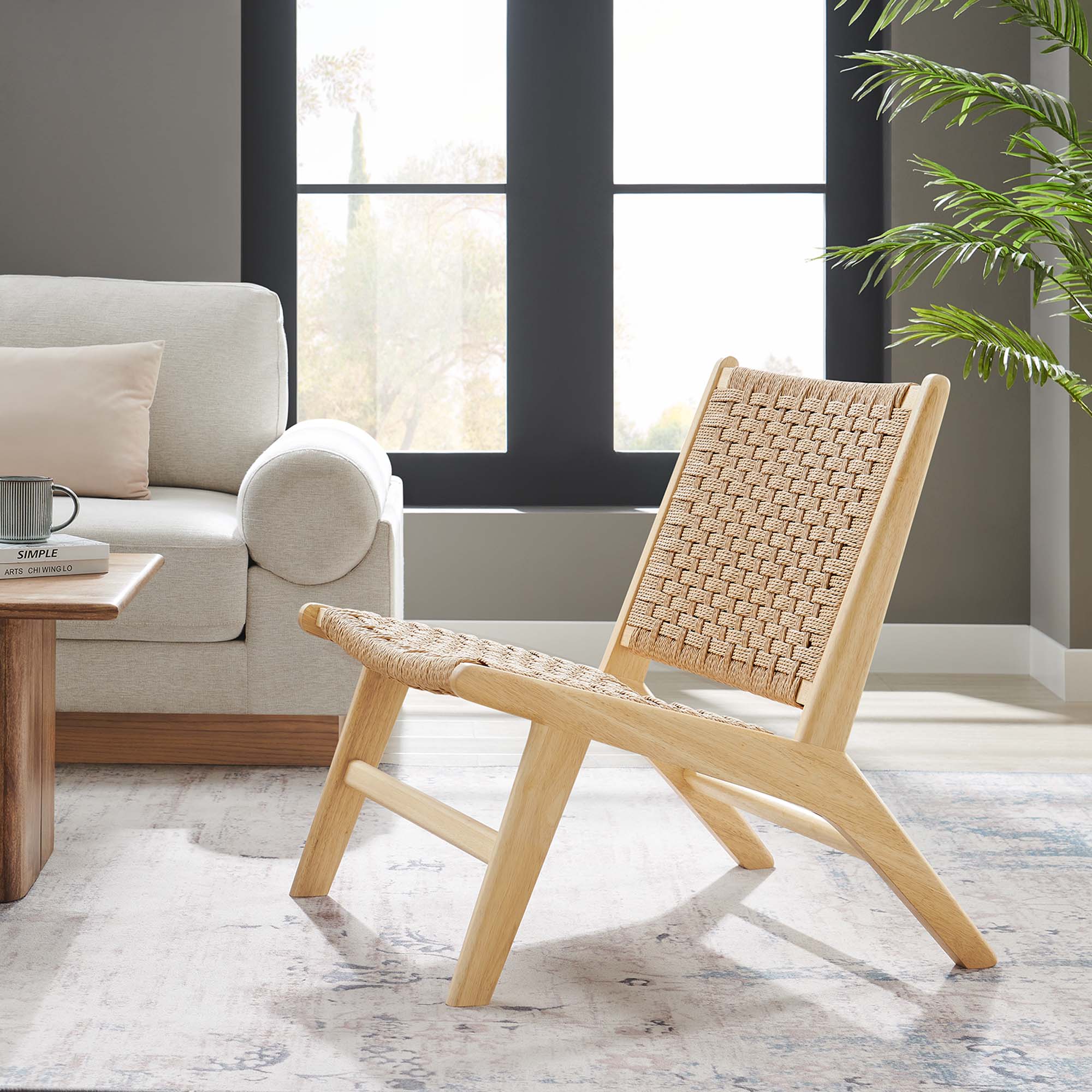 Saoirse Woven Rope Wood Accent Lounge Chair, Natural Natural