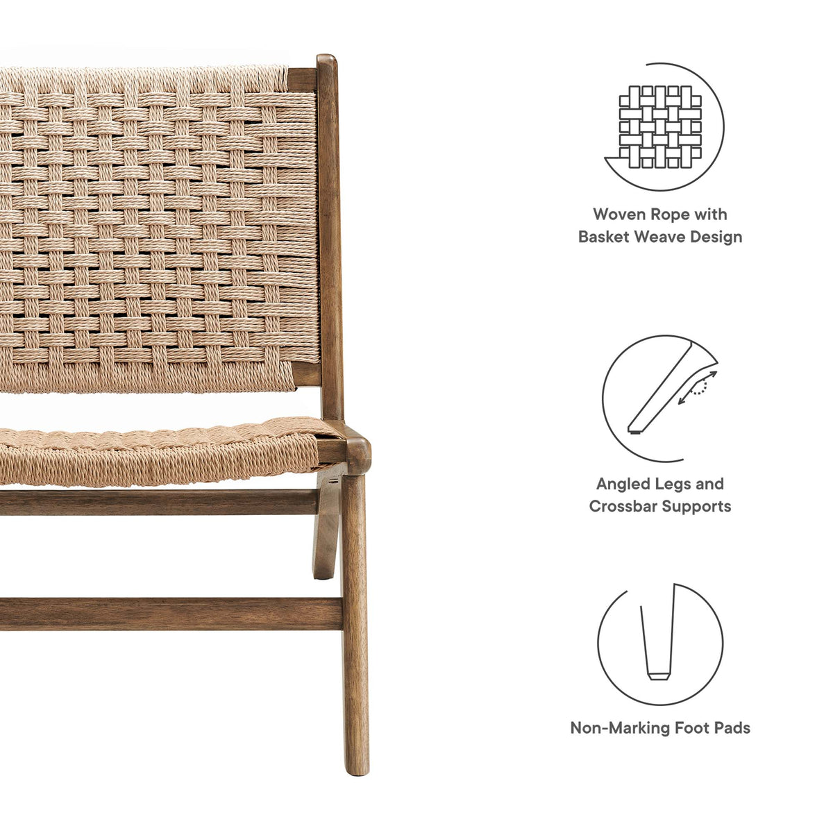 Saoirse Woven Rope Wood Accent Lounge Chair, Walnut Natural