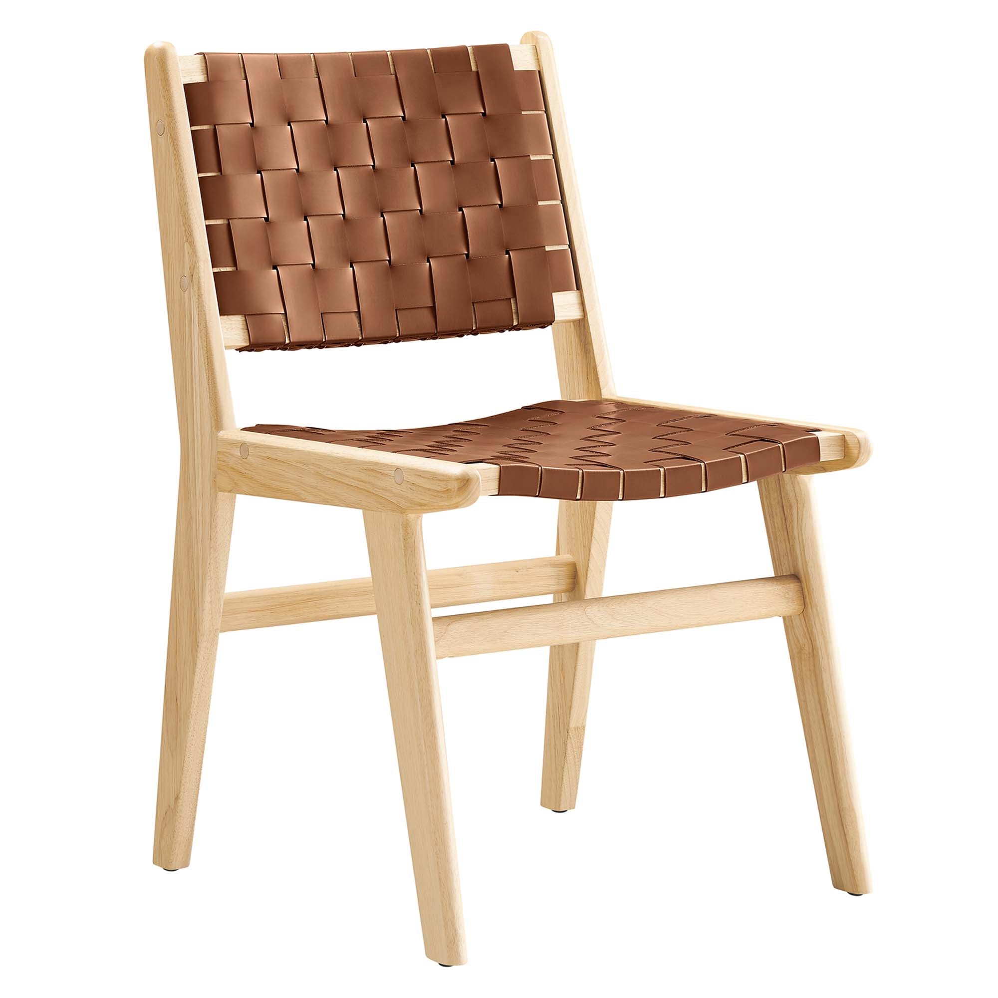 Saoirse Leather Wood Dining Side Chair Set of 2, Natural Brown