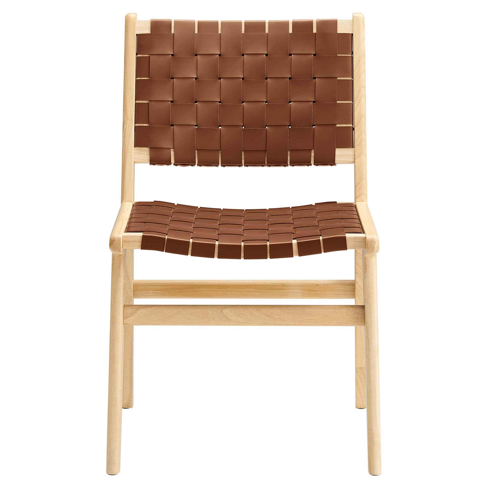 Saoirse Leather Wood Dining Side Chair Set of 2, Natural Brown