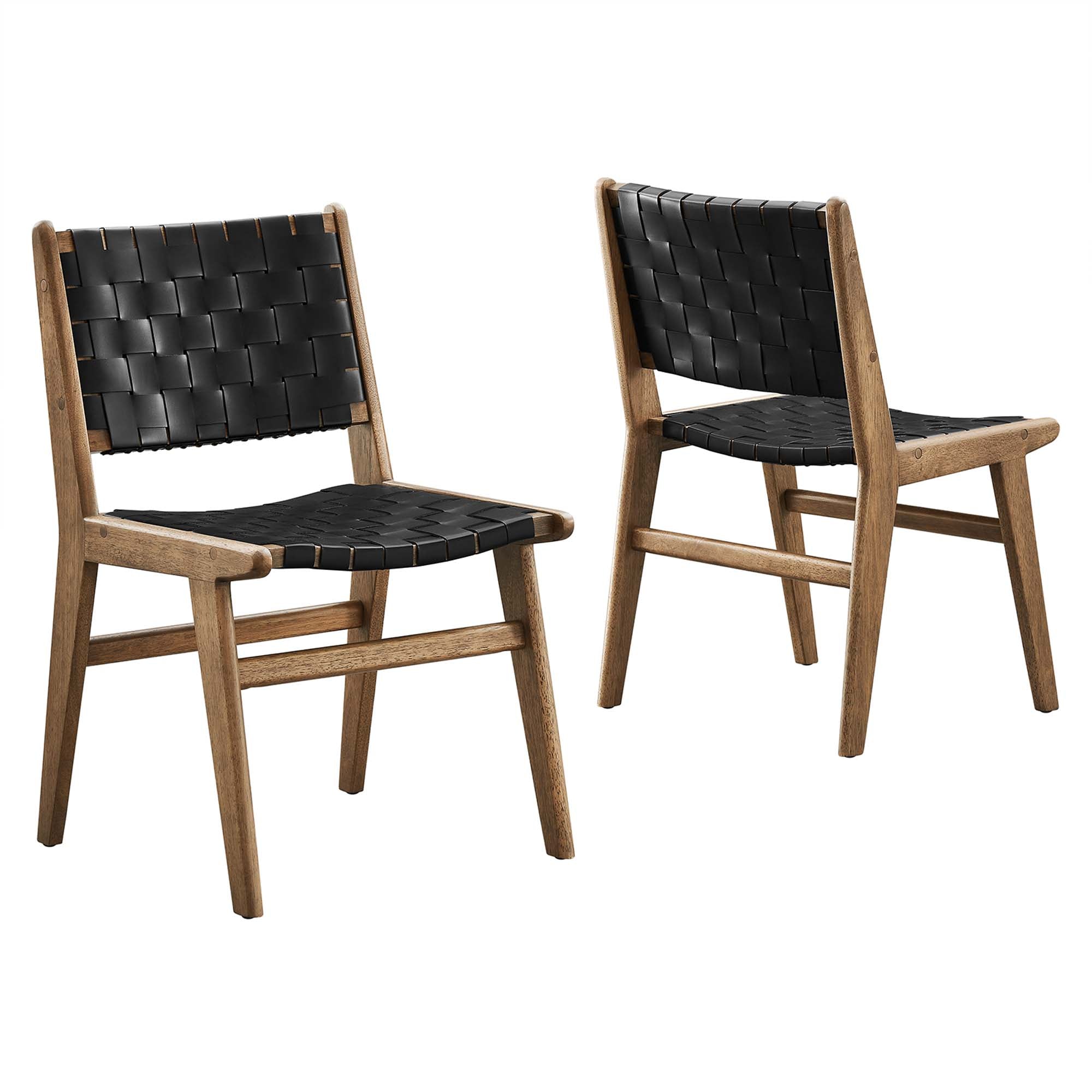 Saoirse Leather Wood Dining Side Chair Set of 2, Walnut Black