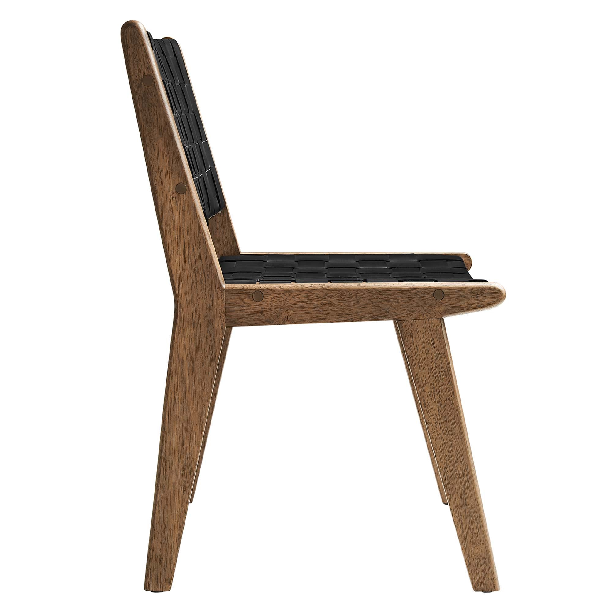 Saoirse Leather Wood Dining Side Chair Set of 2, Walnut Black