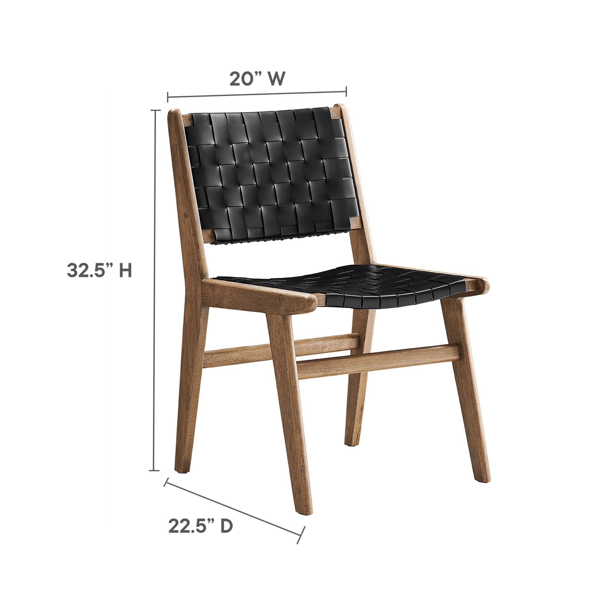 Saoirse Leather Wood Dining Side Chair Set of 2, Walnut Black