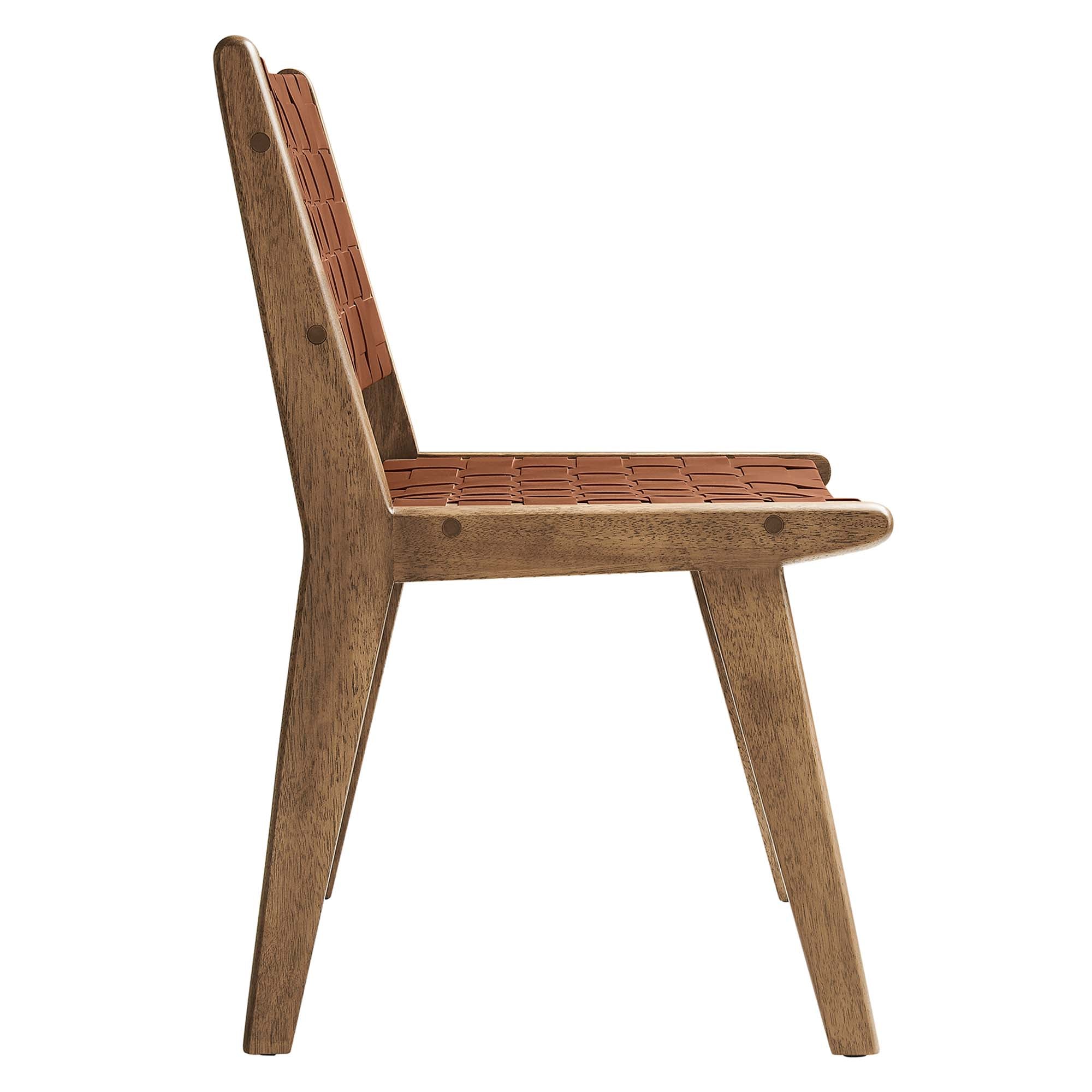 Saoirse Leather Wood Dining Side Chair Set of 2, Walnut Brown