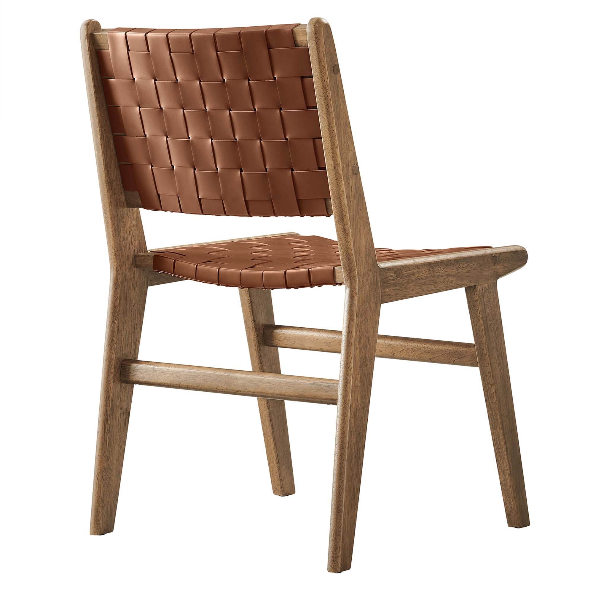 Saoirse Leather Wood Dining Side Chair Set of 2, Walnut Brown