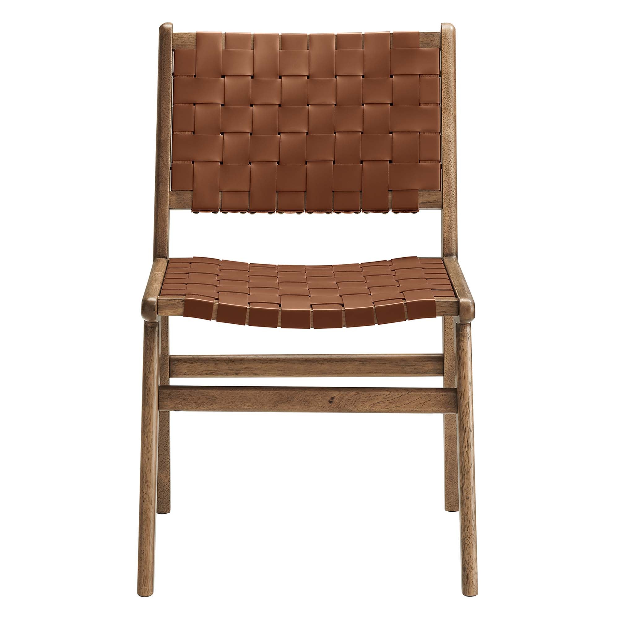 Saoirse Leather Wood Dining Side Chair Set of 2, Walnut Brown