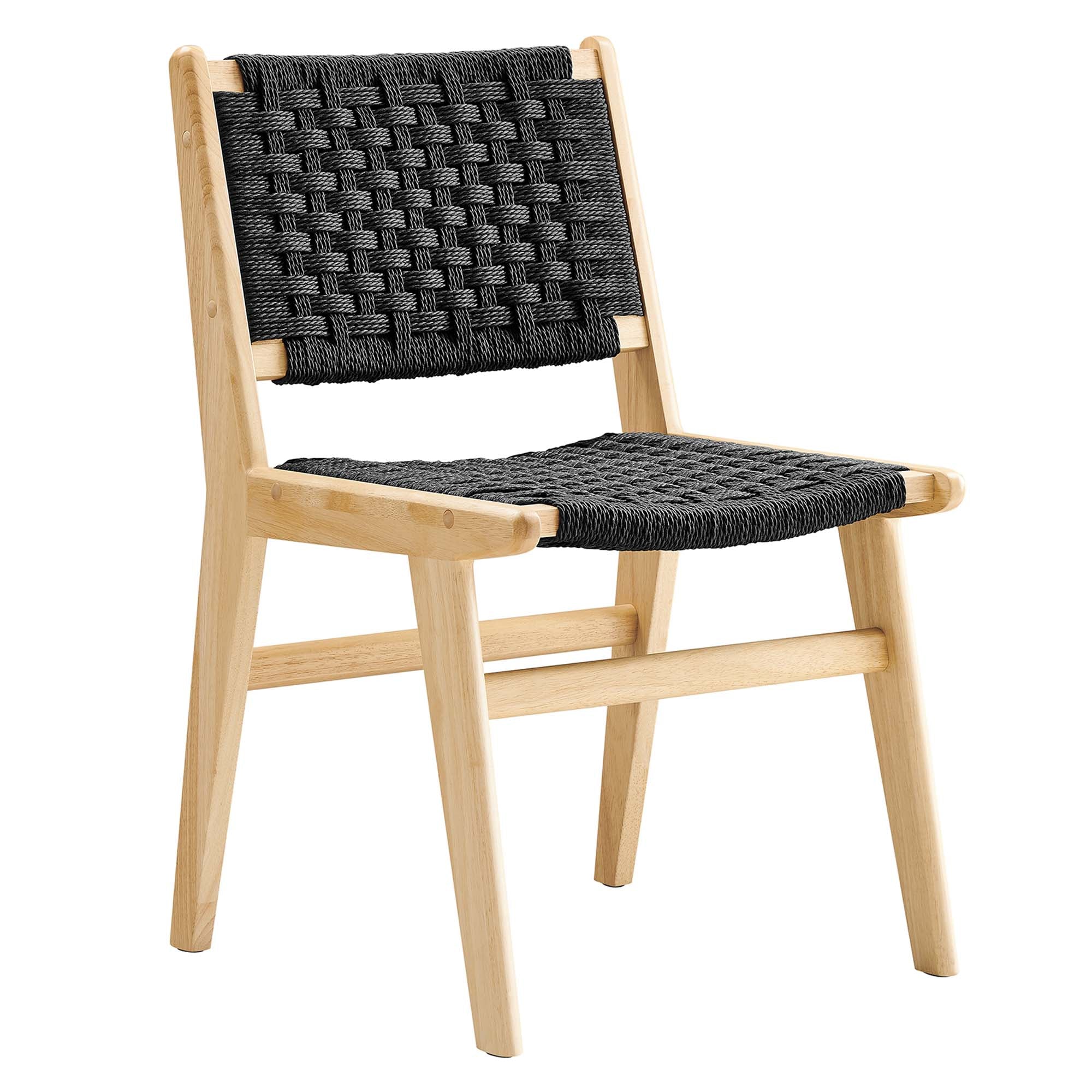 Saoirse Woven Rope Wood Dining Side Chair Set of 2, Natural Black