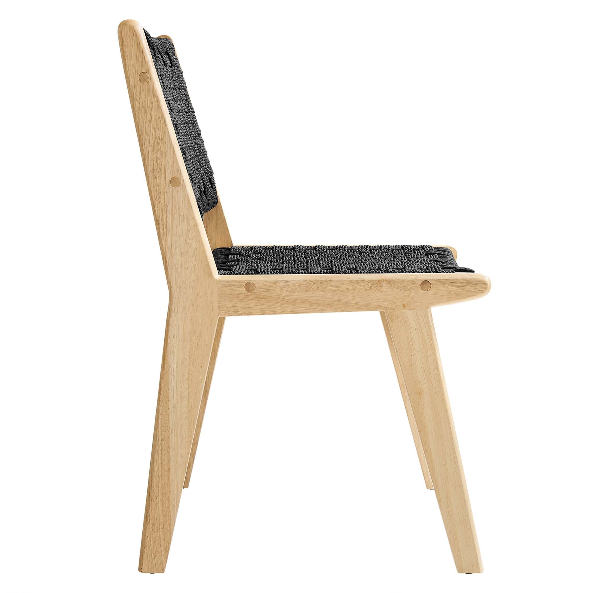 Saoirse Woven Rope Wood Dining Side Chair Set of 2, Natural Black