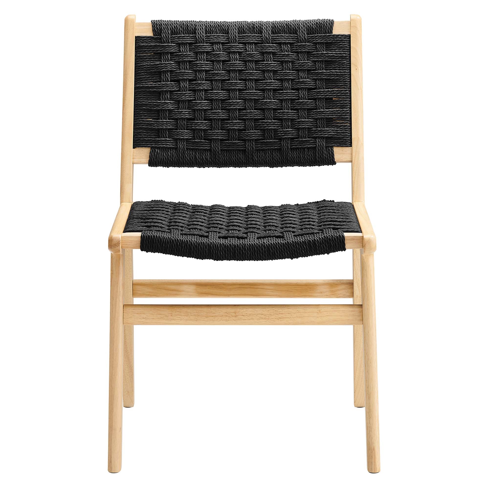 Saoirse Woven Rope Wood Dining Side Chair Set of 2, Natural Black