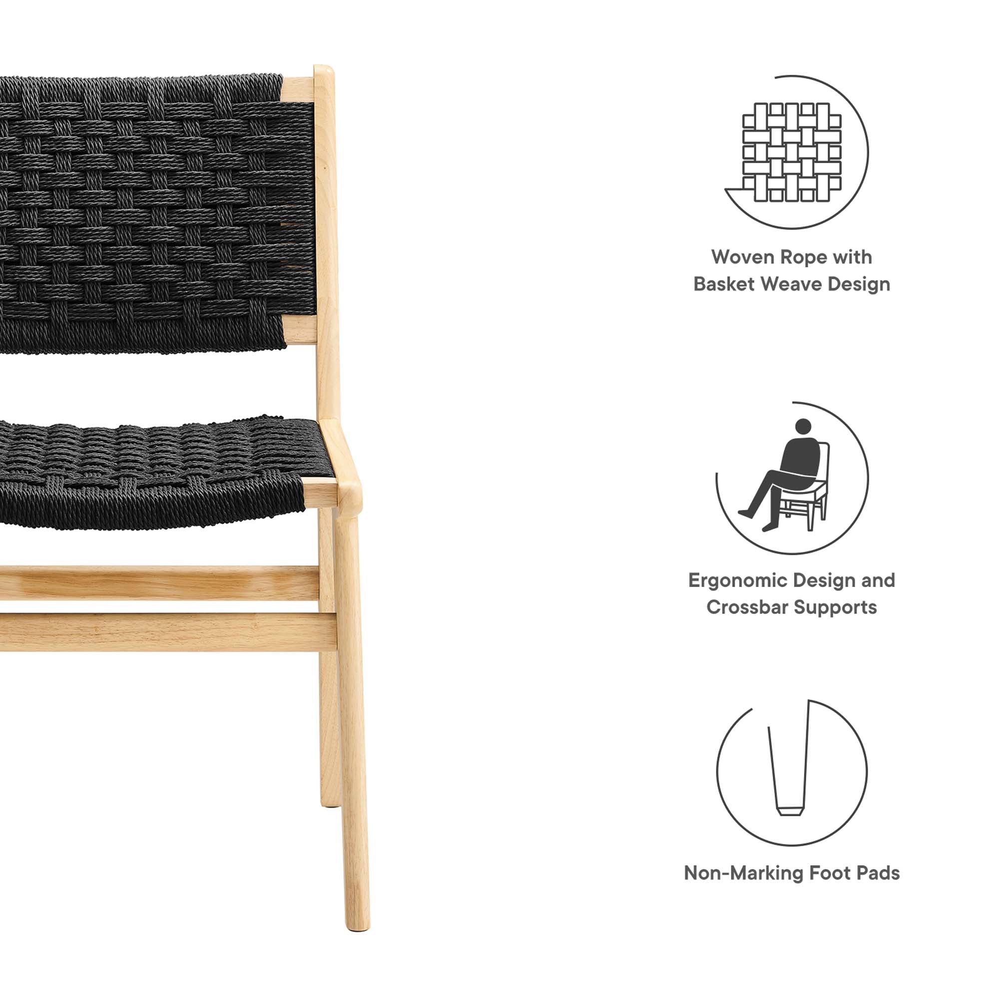 Saoirse Woven Rope Wood Dining Side Chair Set of 2, Natural Black