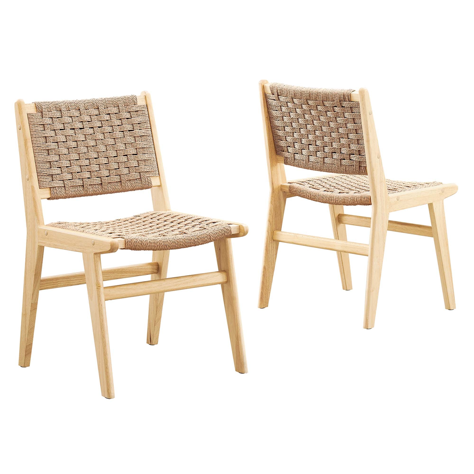 Saoirse Woven Rope Wood Dining Side Chair Set of 2, Natural Natural