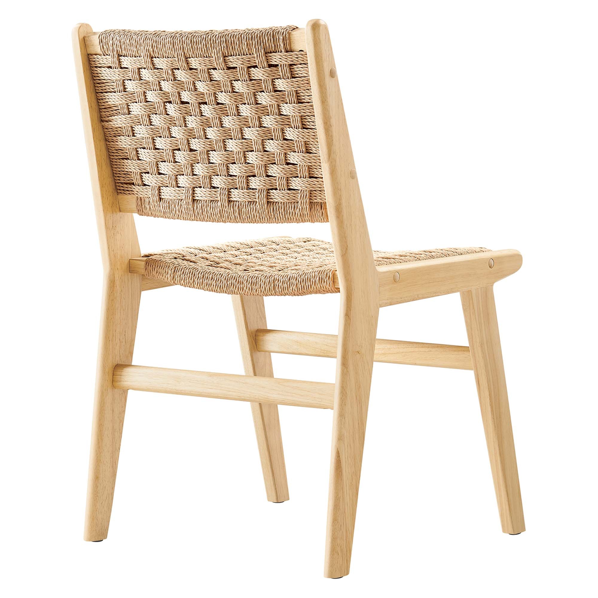 Saoirse Woven Rope Wood Dining Side Chair Set of 2, Natural Natural