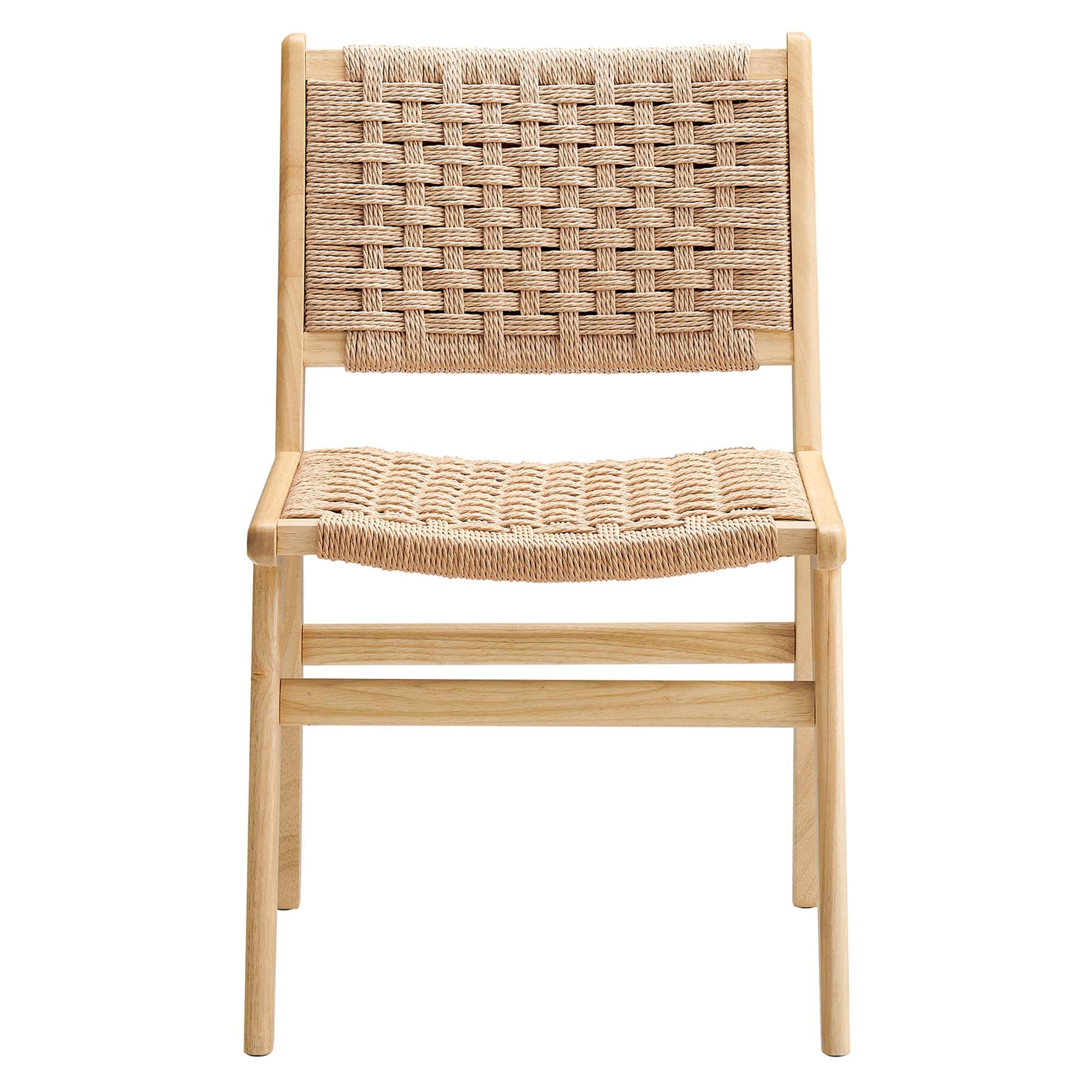 Saoirse Woven Rope Wood Dining Side Chair Set of 2, Natural Natural