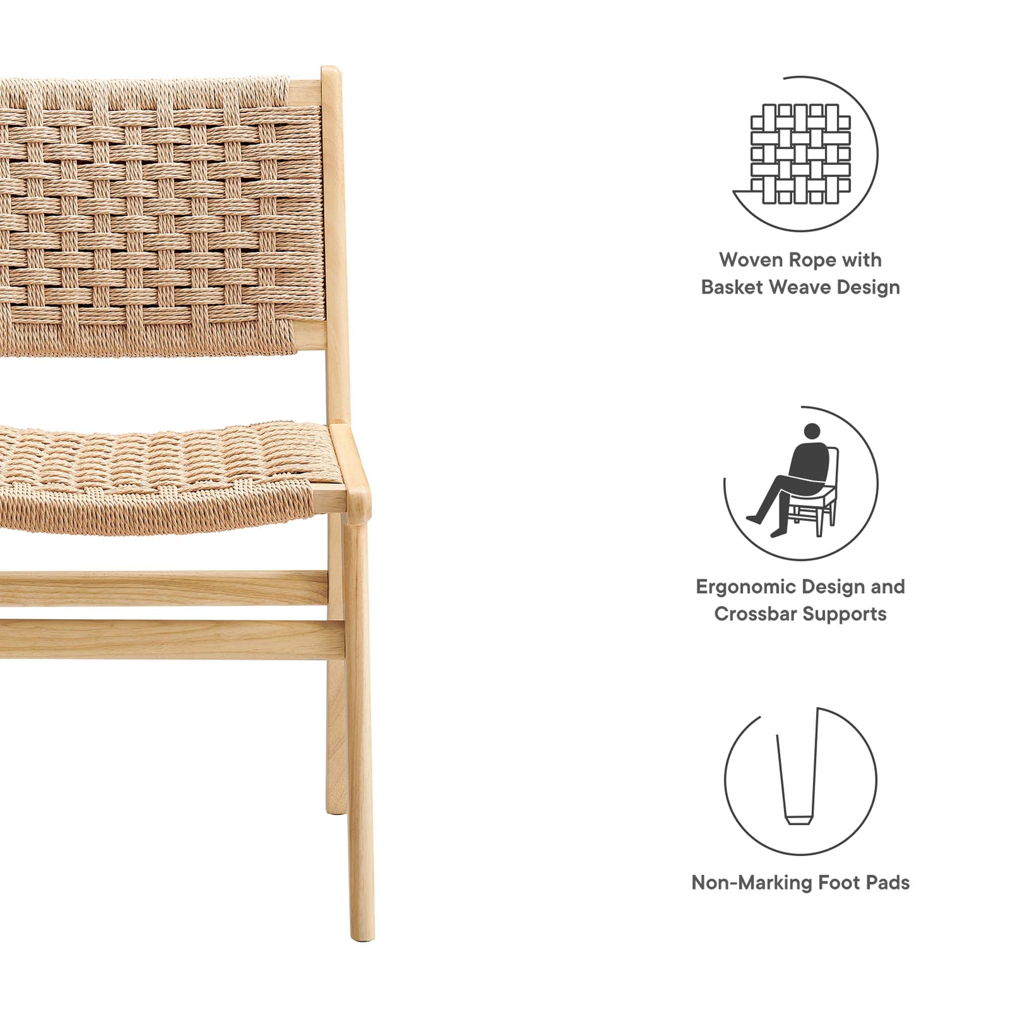 Saoirse Woven Rope Wood Dining Side Chair Set of 2, Natural Natural