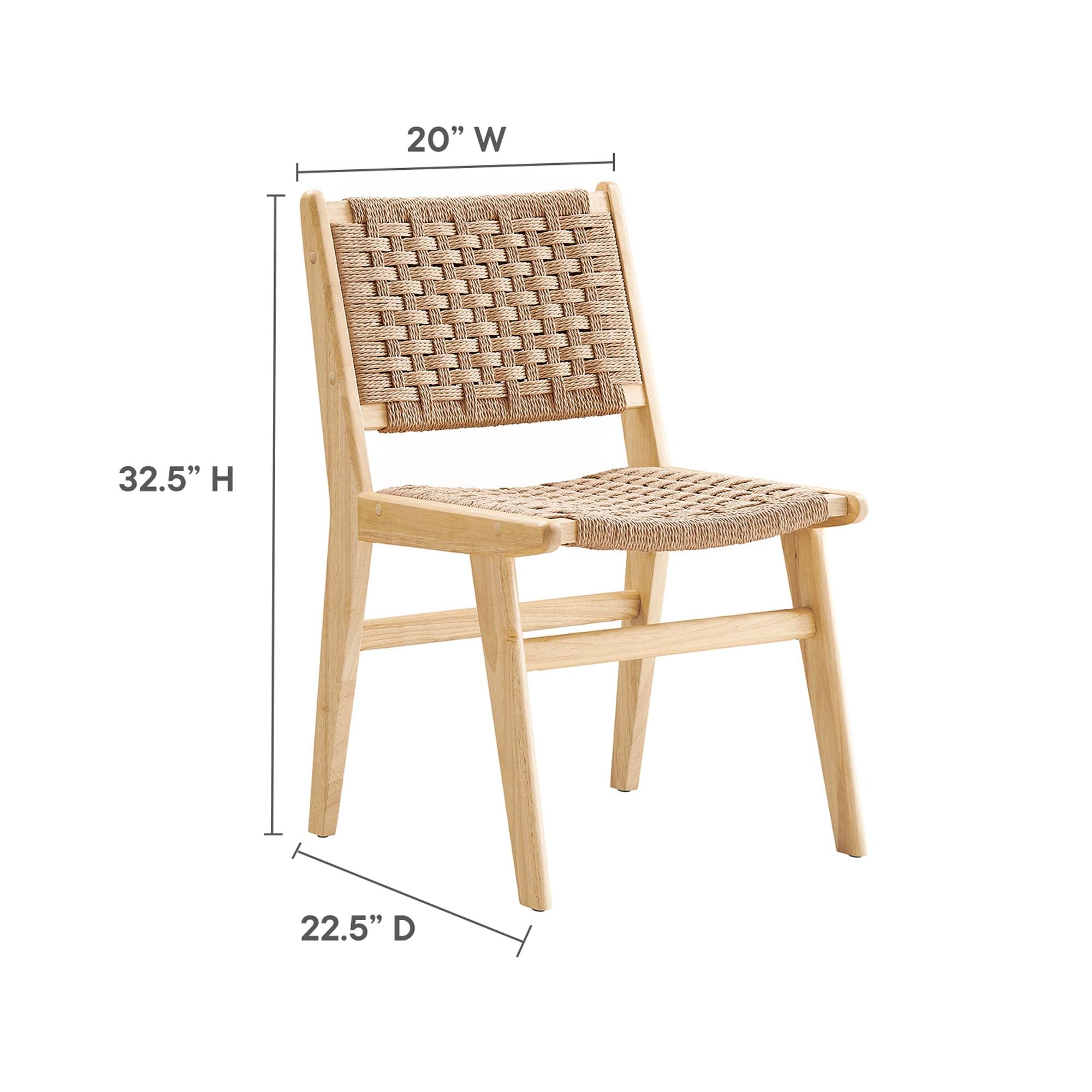 Saoirse Woven Rope Wood Dining Side Chair Set of 2, Natural Natural