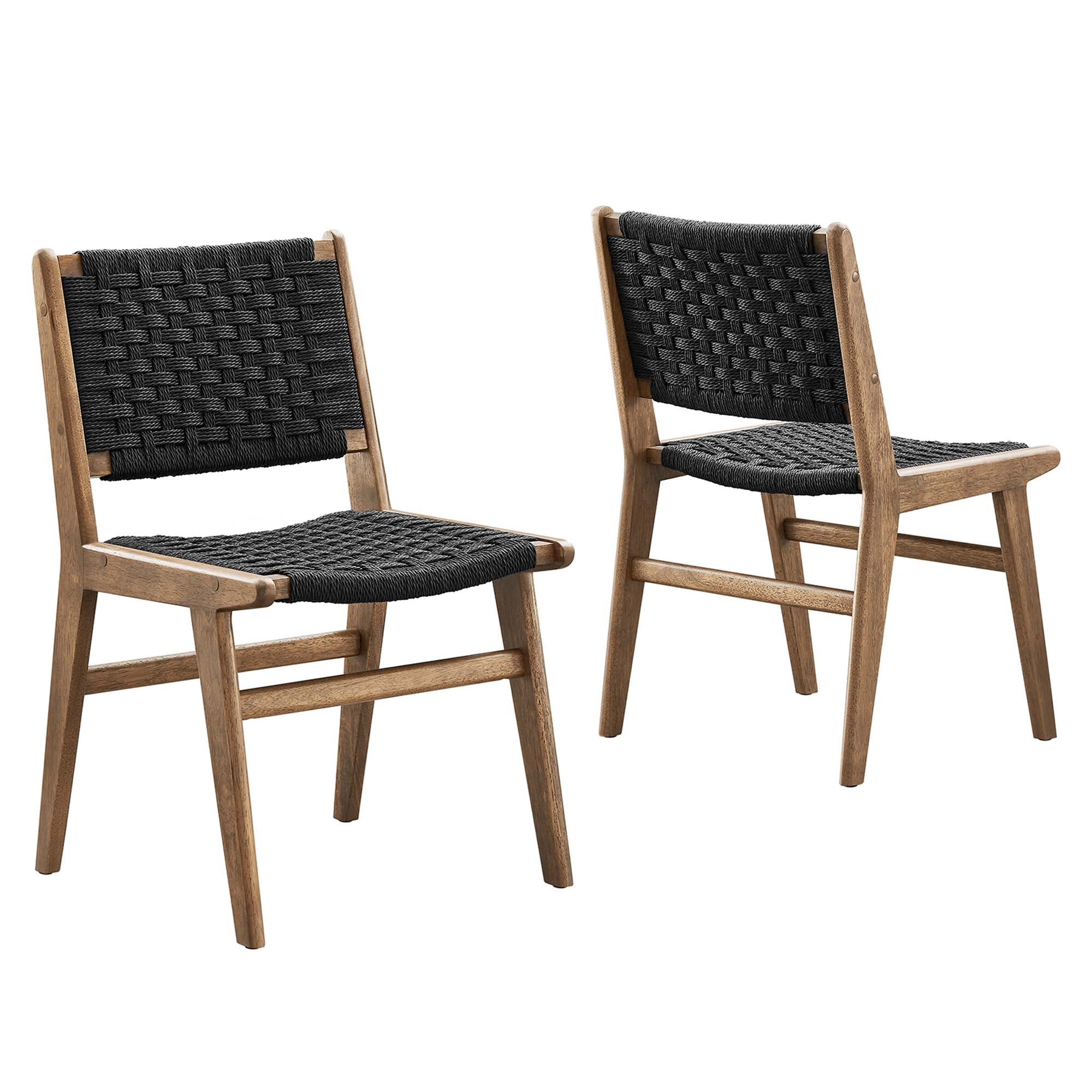 Saoirse Woven Rope Wood Dining Side Chair Set of 2, Walnutt Black