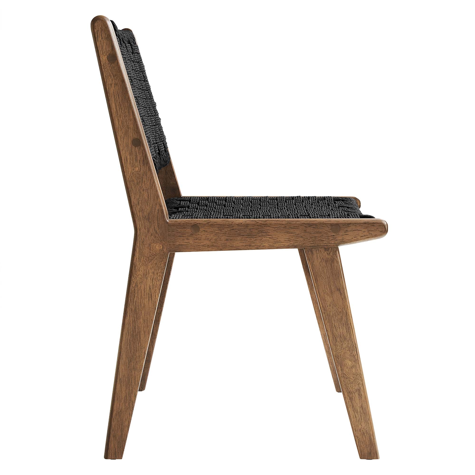 Saoirse Woven Rope Wood Dining Side Chair Set of 2, Walnutt Black