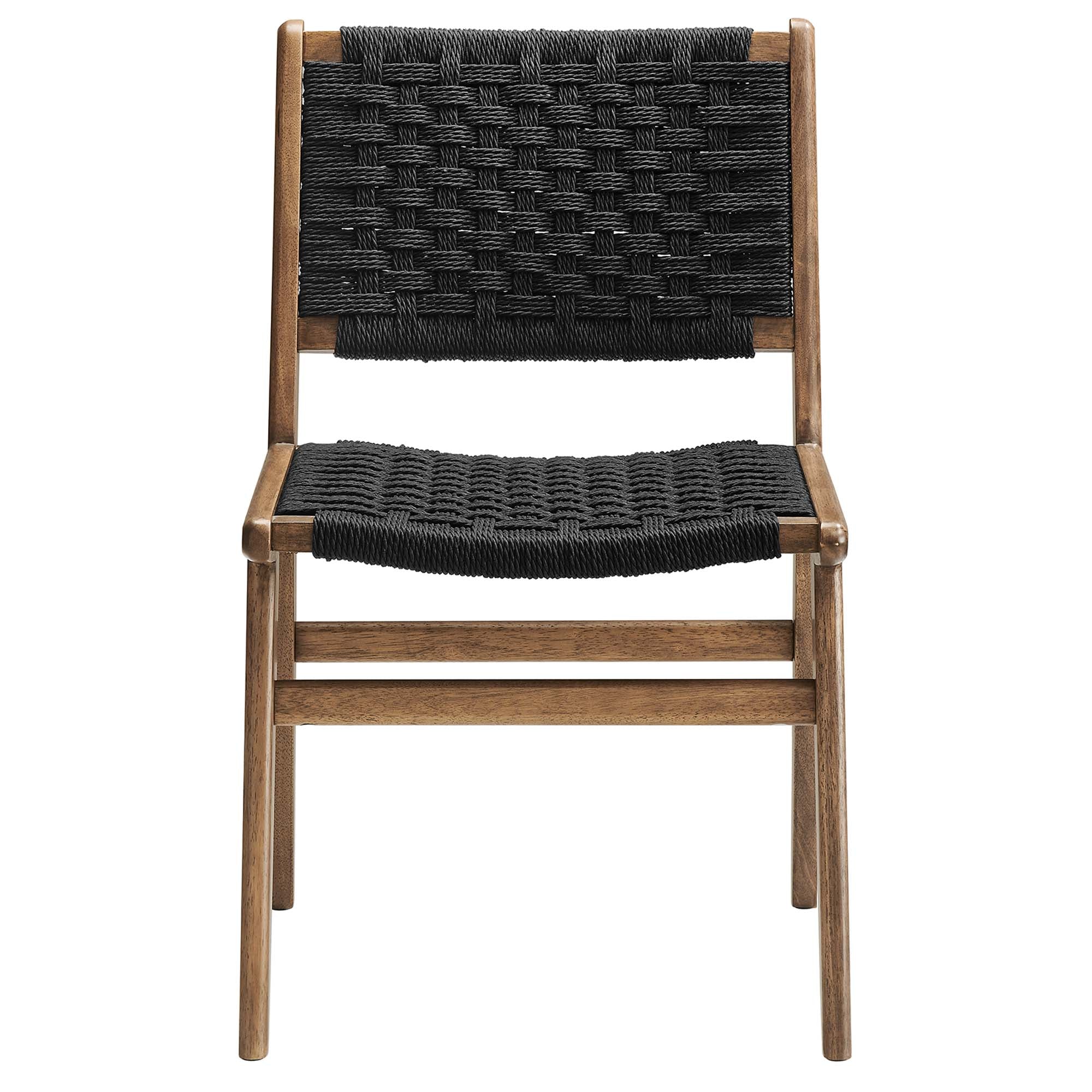 Saoirse Woven Rope Wood Dining Side Chair Set of 2, Walnutt Black