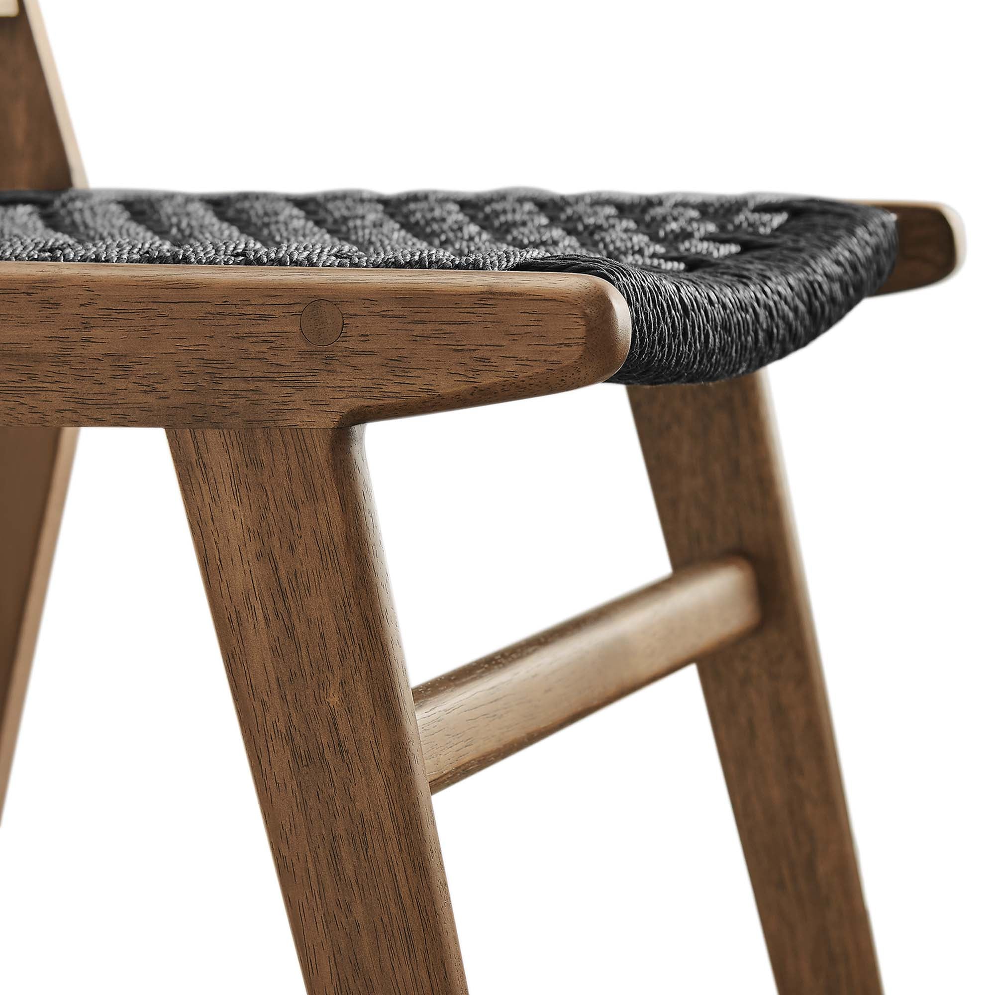 Saoirse Woven Rope Wood Dining Side Chair Set of 2, Walnutt Black