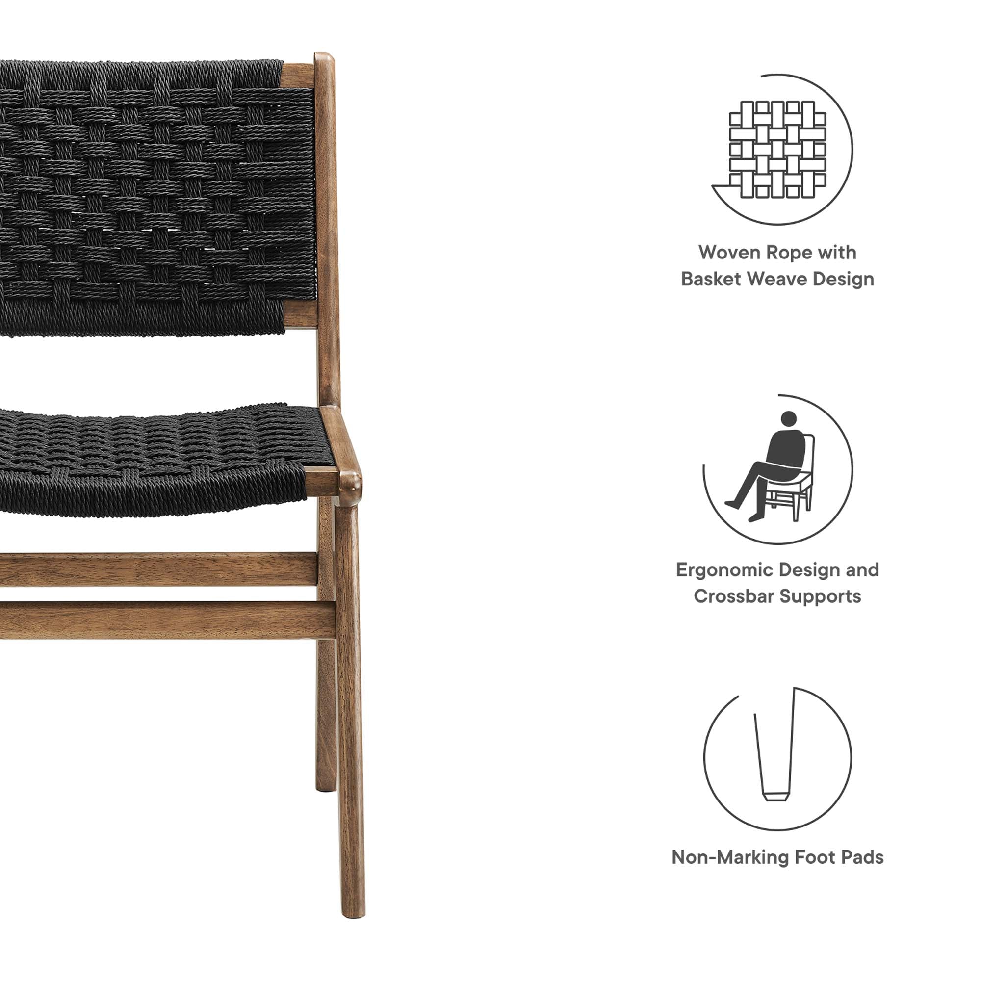 Saoirse Woven Rope Wood Dining Side Chair Set of 2, Walnutt Black