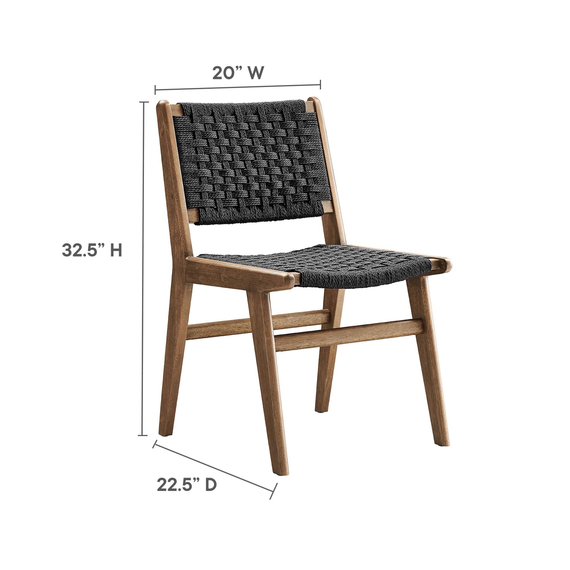 Saoirse Woven Rope Wood Dining Side Chair Set of 2, Walnutt Black