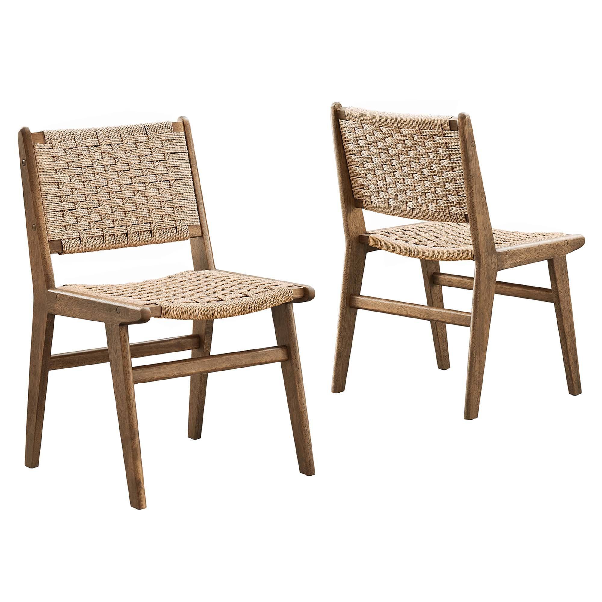 Saoirse Woven Rope Wood Dining Side Chair Set of 2, Walnut Natural