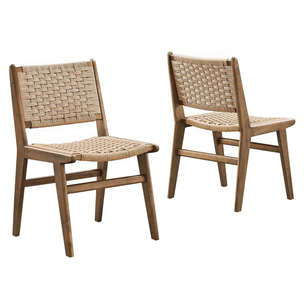Saoirse Woven Rope Wood Dining Side Chair Set of 2, Walnut Natural
