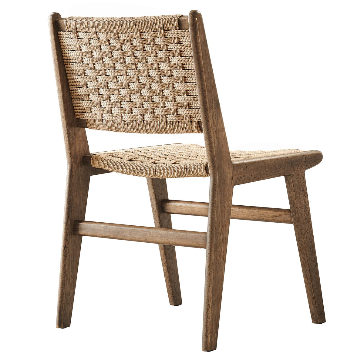 Saoirse Woven Rope Wood Dining Side Chair Set of 2, Walnut Natural