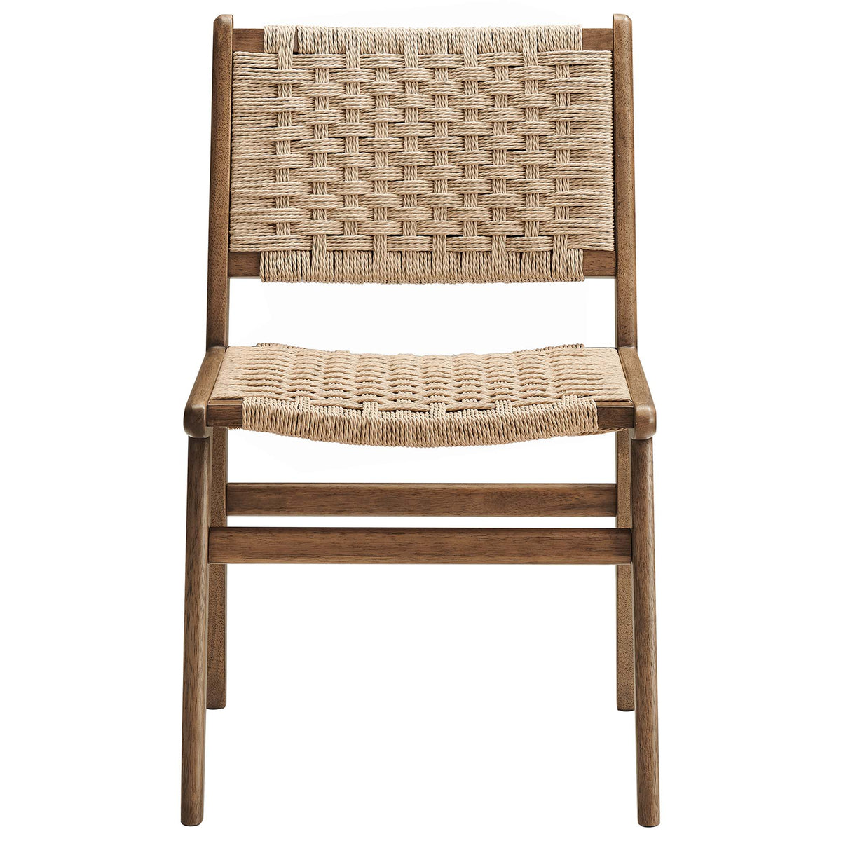 Saoirse Woven Rope Wood Dining Side Chair Set of 2, Walnut Natural
