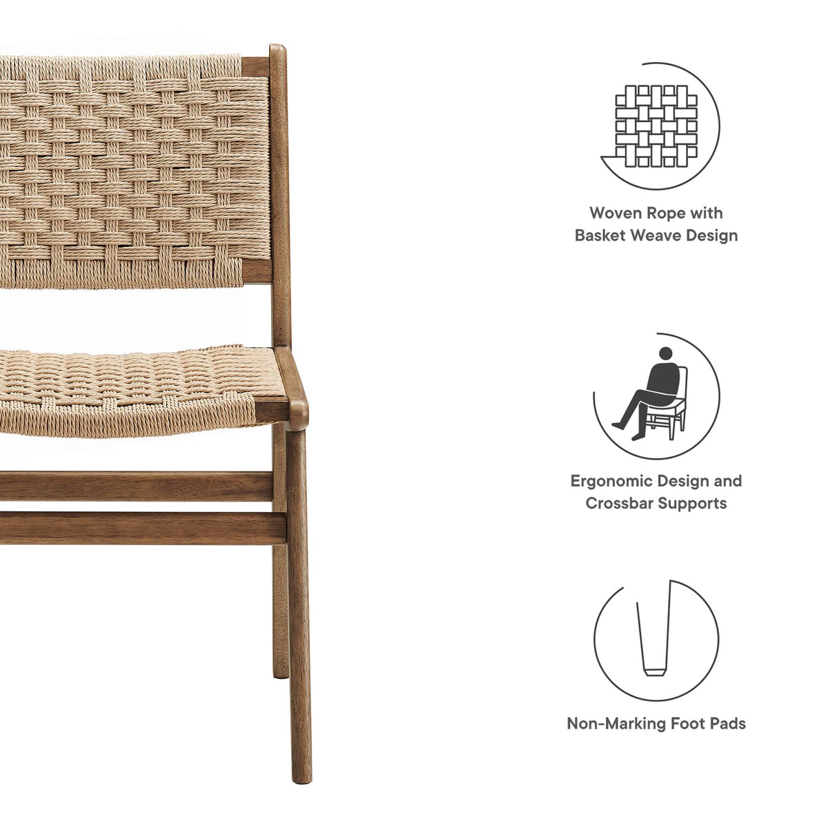 Saoirse Woven Rope Wood Dining Side Chair Set of 2, Walnut Natural