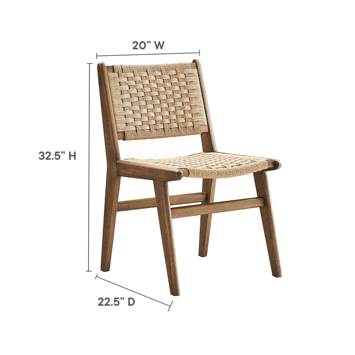 Saoirse Woven Rope Wood Dining Side Chair Set of 2, Walnut Natural