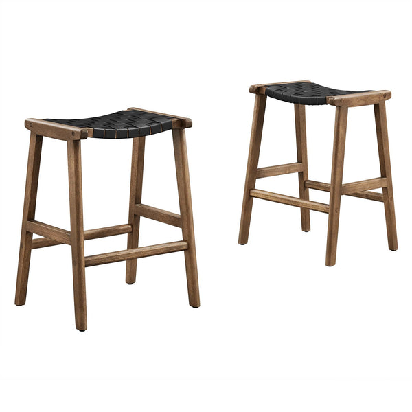 Saoirse Faux Leather Wood Counter Stool Set of 2, Walnut Black