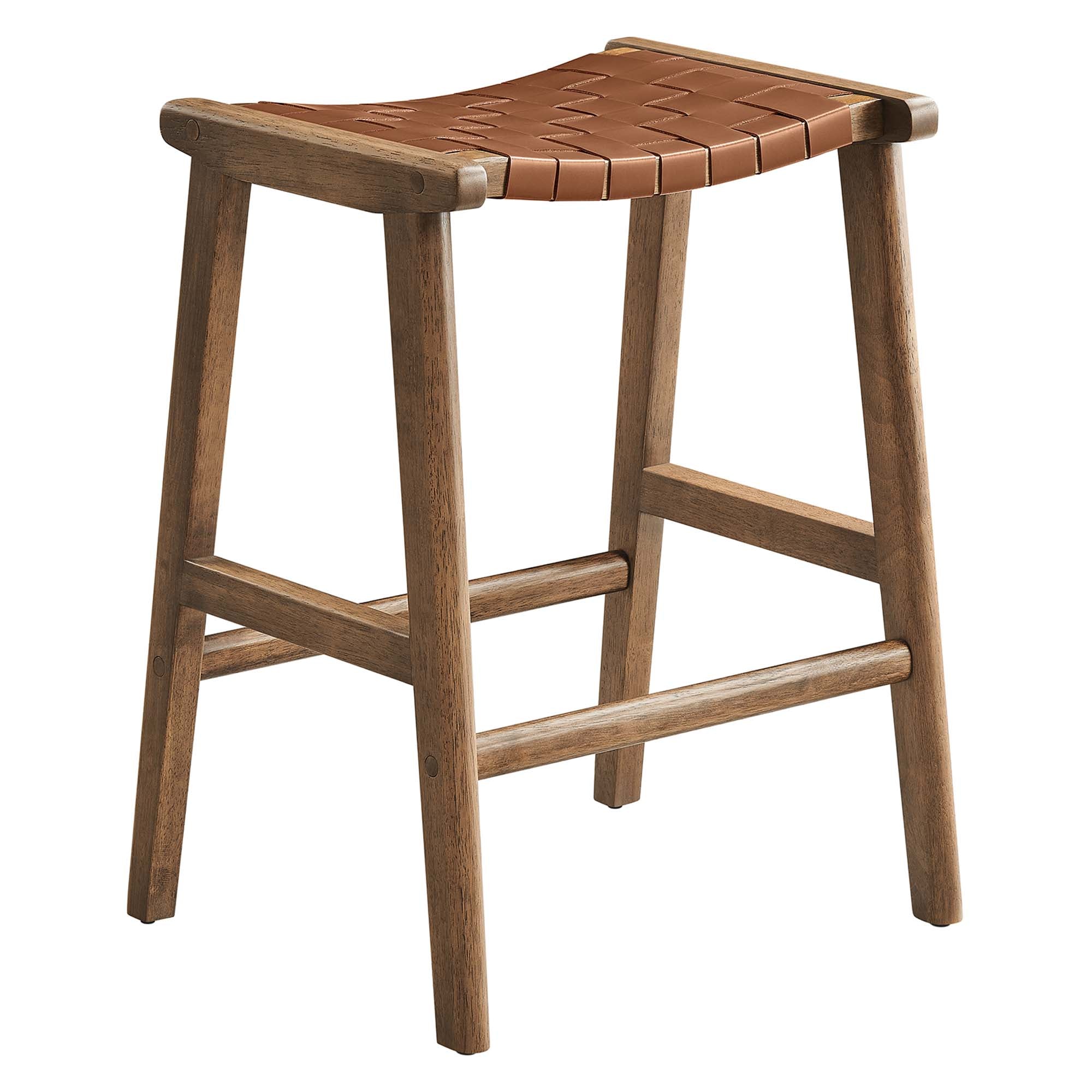Saoirse Faux Leather Wood Counter Stool Set of 2, Walnut Brown