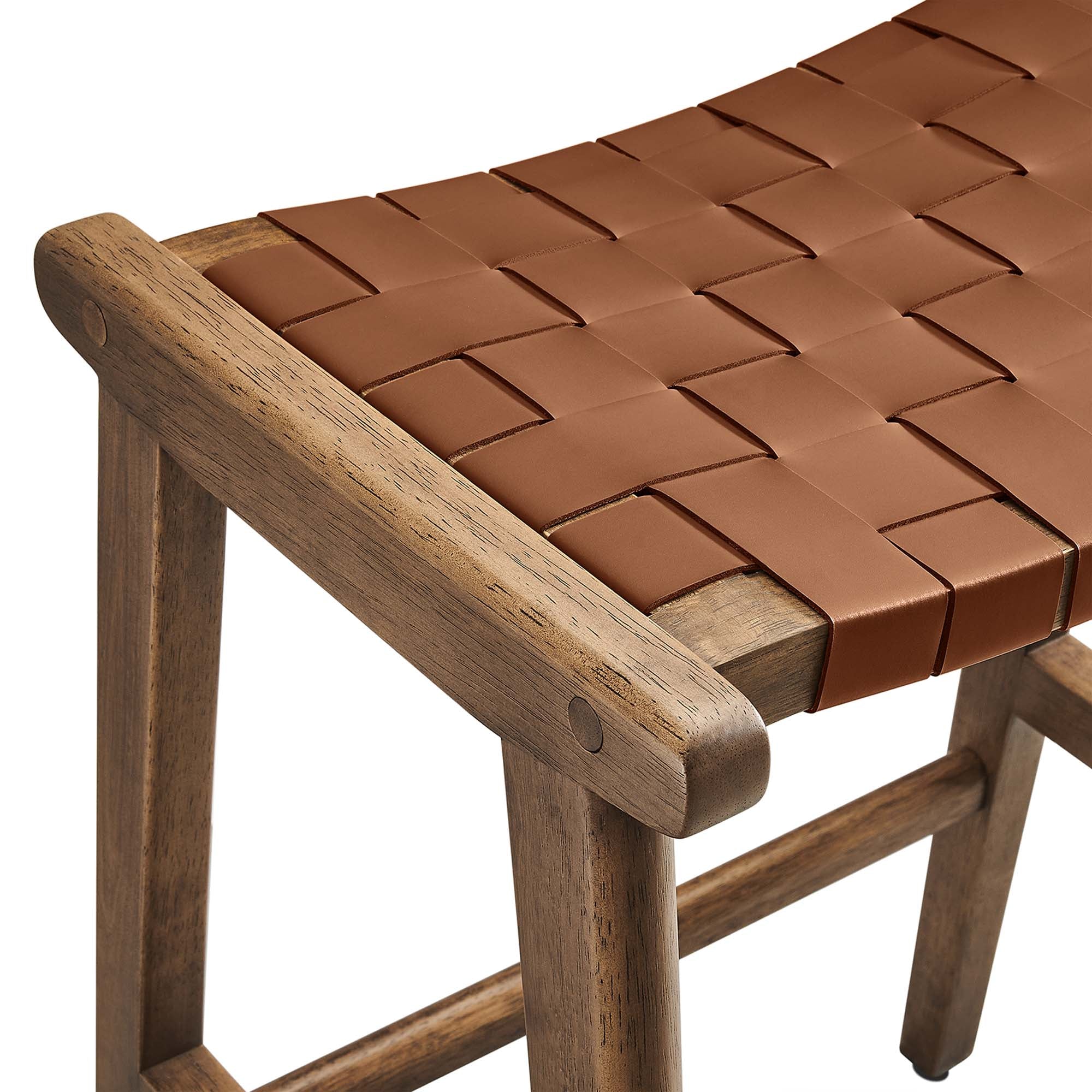 Saoirse Faux Leather Wood Counter Stool Set of 2, Walnut Brown